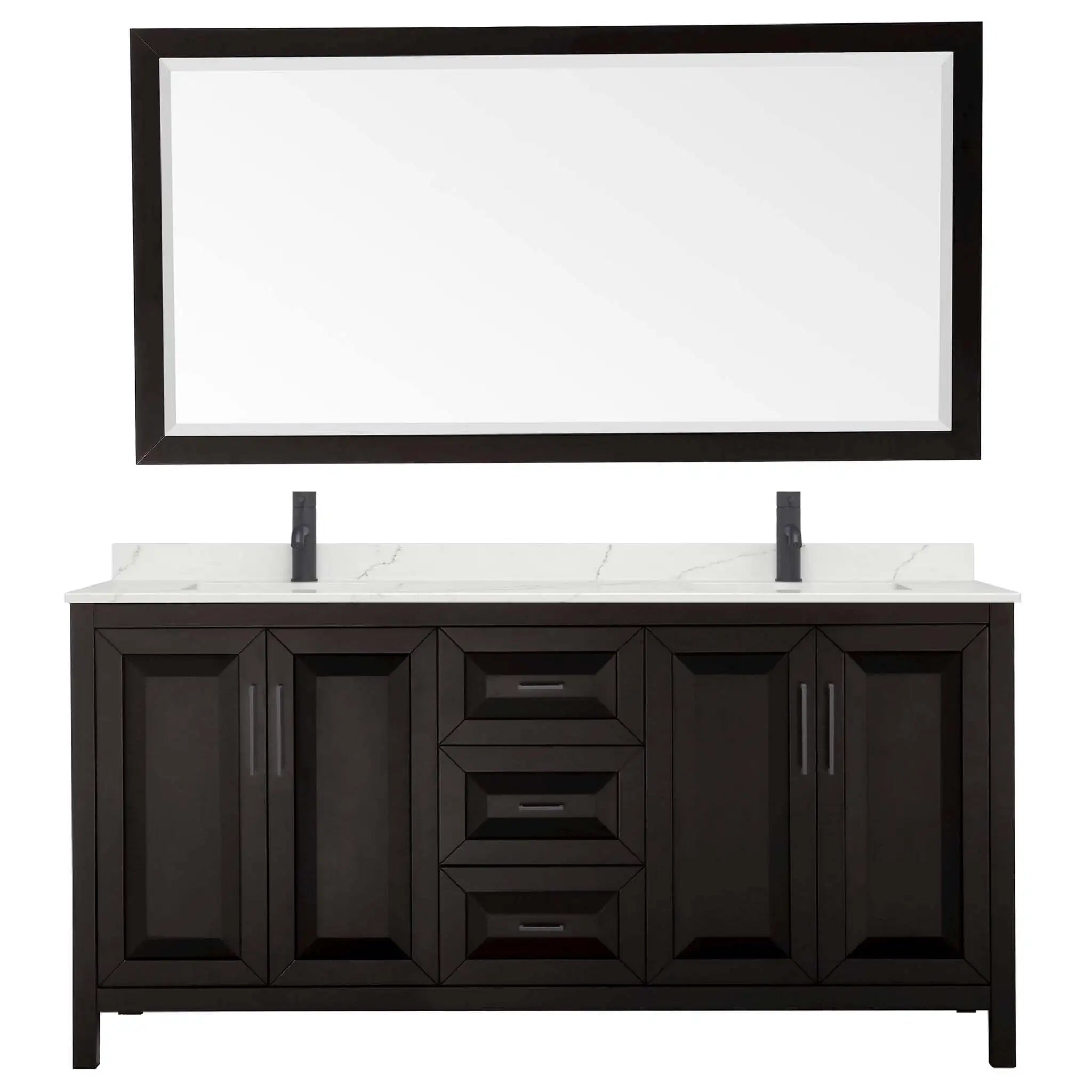 72" Daria Double Bathroom Vanity in Dark Espresso with Matte Black Trim & 70" Mirror by Wyndham