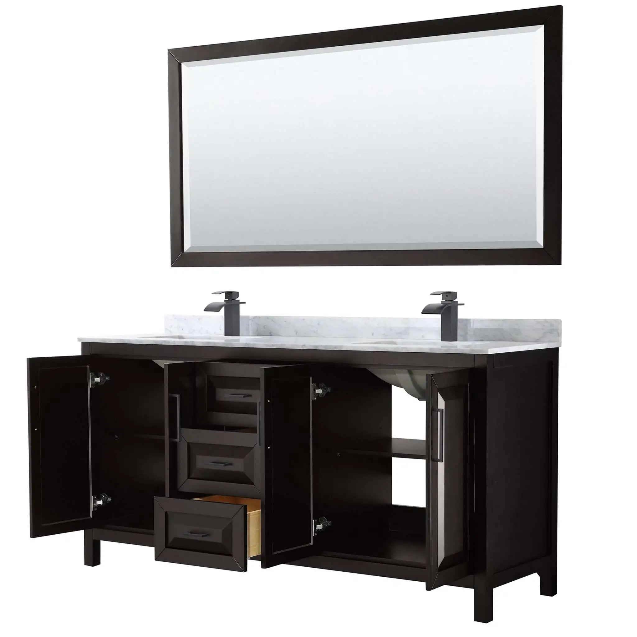 72" Daria Double Bathroom Vanity in Dark Espresso with Matte Black Trim & 70" Mirror by Wyndham