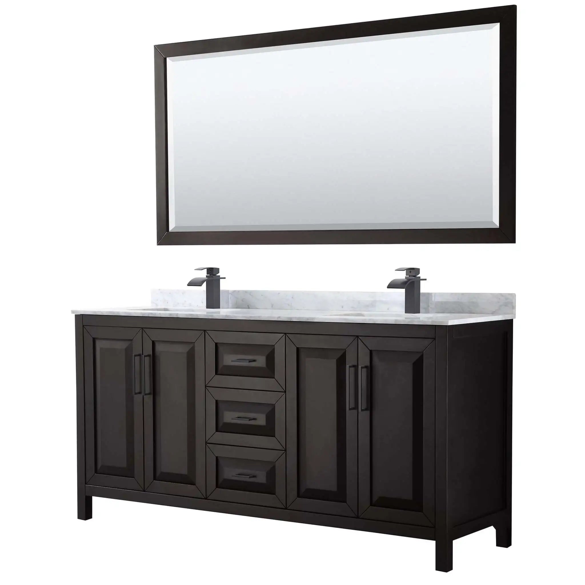 72" Daria Double Bathroom Vanity in Dark Espresso with Matte Black Trim & 70" Mirror by Wyndham