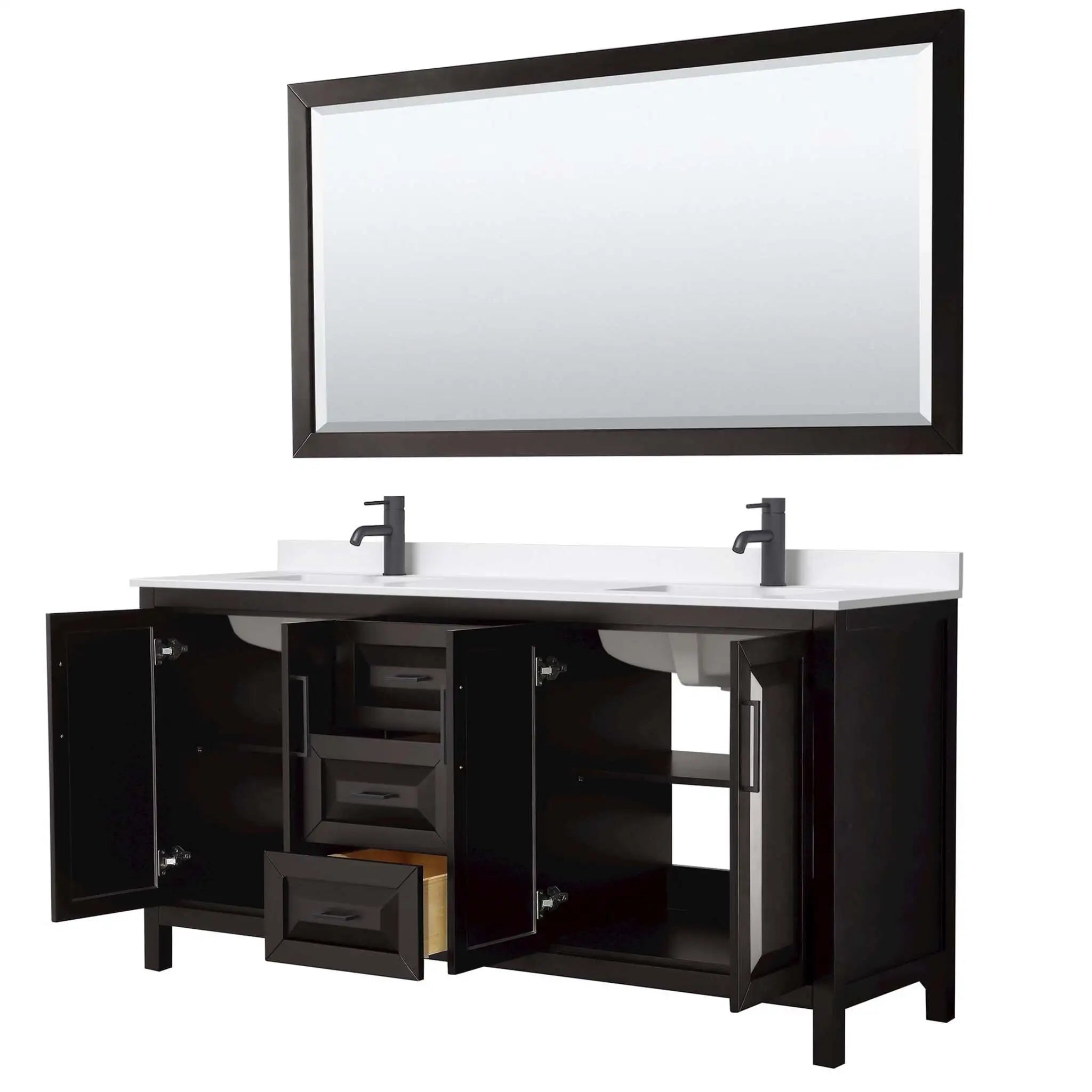 72" Daria Double Bathroom Vanity in Dark Espresso with Matte Black Trim & 70" Mirror by Wyndham