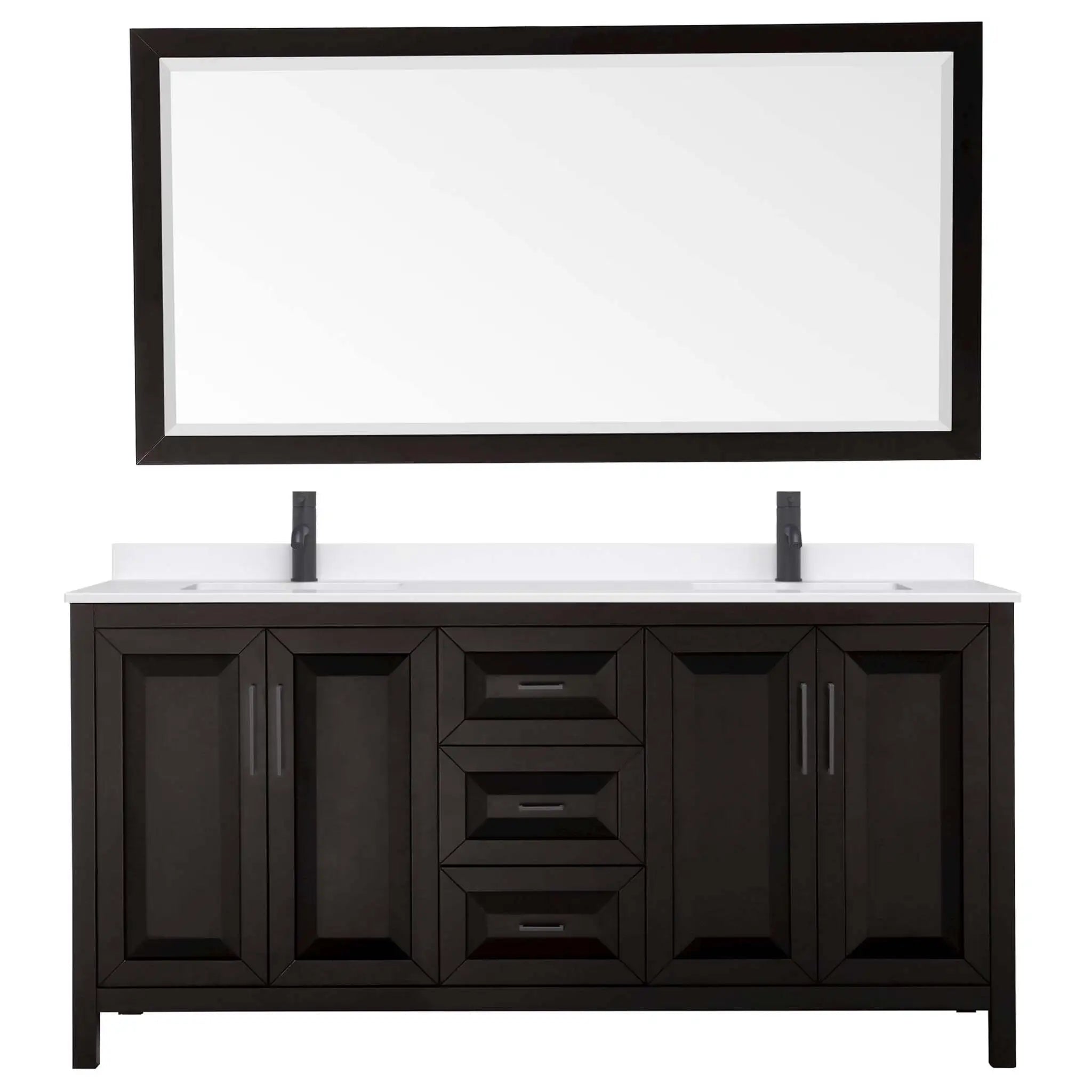 72" Daria Double Bathroom Vanity in Dark Espresso with Matte Black Trim & 70" Mirror by Wyndham