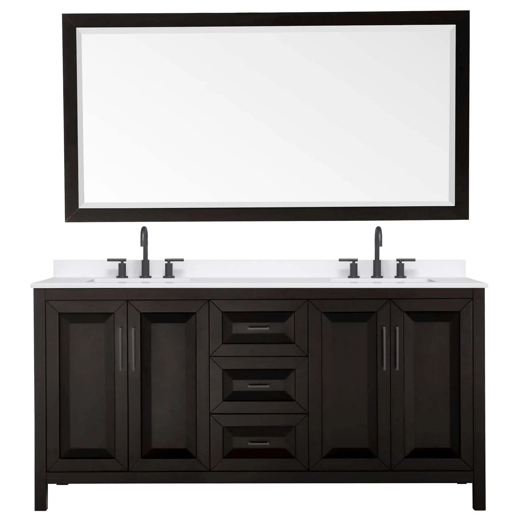 72" Daria Double Bathroom Vanity in Dark Espresso with Matte Black Trim & 70" Mirror by Wyndham