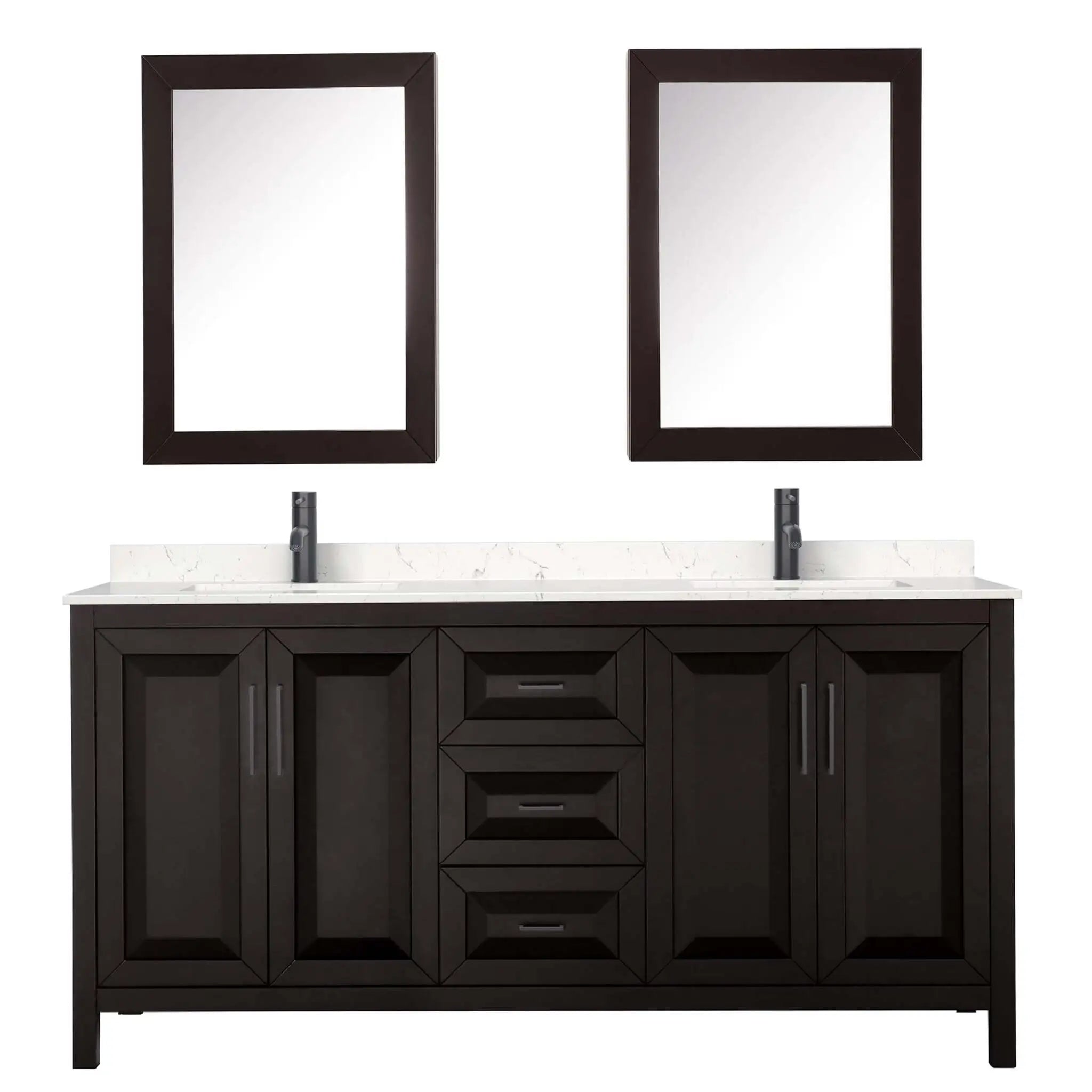 72" Daria Double Bathroom Vanity in Dark Espresso with Matte Black Trim & Medicine Cabinet by Wyndham