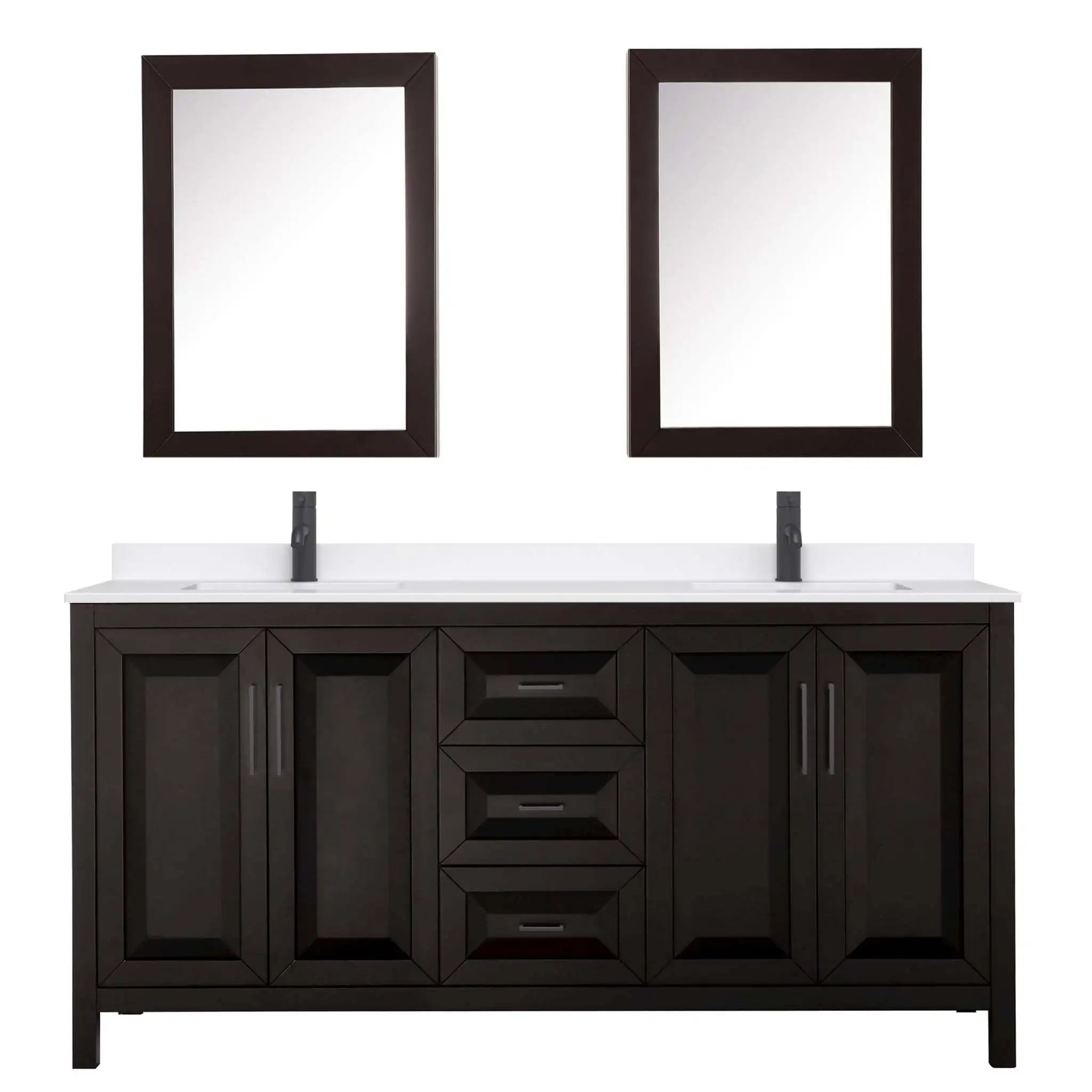 72" Daria Double Bathroom Vanity in Dark Espresso with Matte Black Trim & Medicine Cabinet by Wyndham