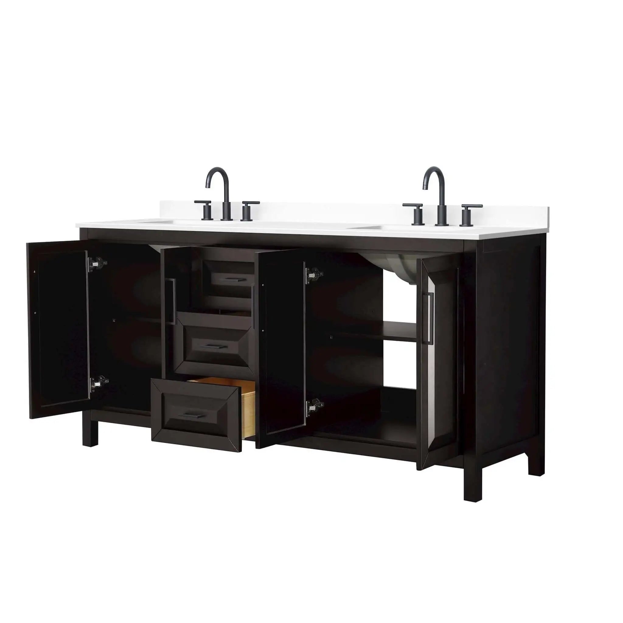 72" Daria Double Bathroom Vanity in Dark Espresso with Matte Black Trim by Wyndham