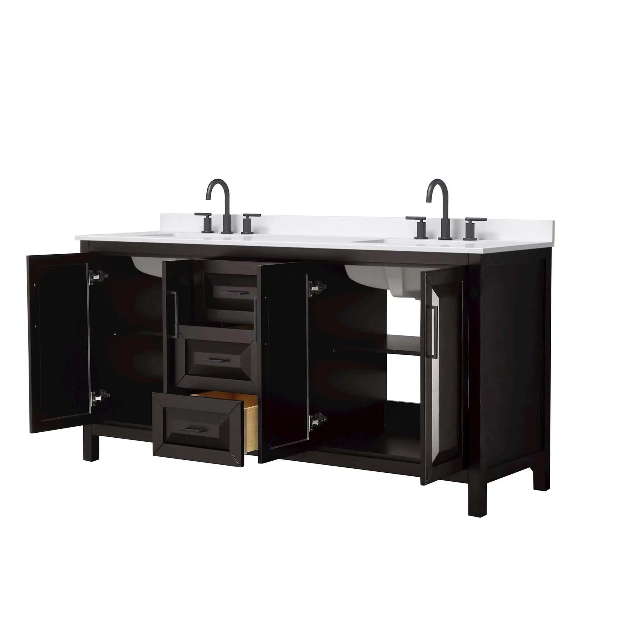 72" Daria Double Bathroom Vanity in Dark Espresso with Matte Black Trim by Wyndham