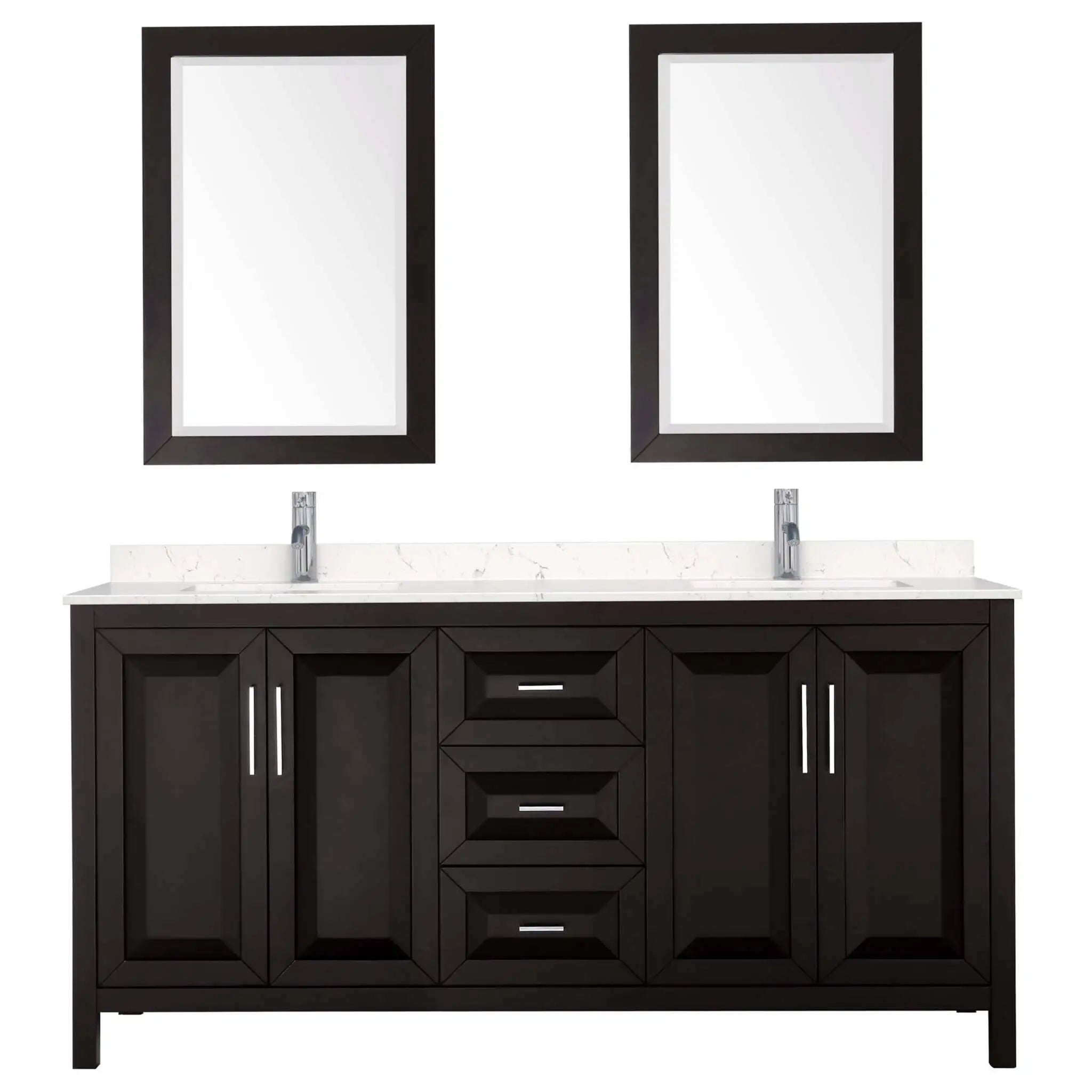 72" Daria Double Bathroom Vanity in Dark Espresso with Polished Chrome Trim & 24" Mirror by Wyndham