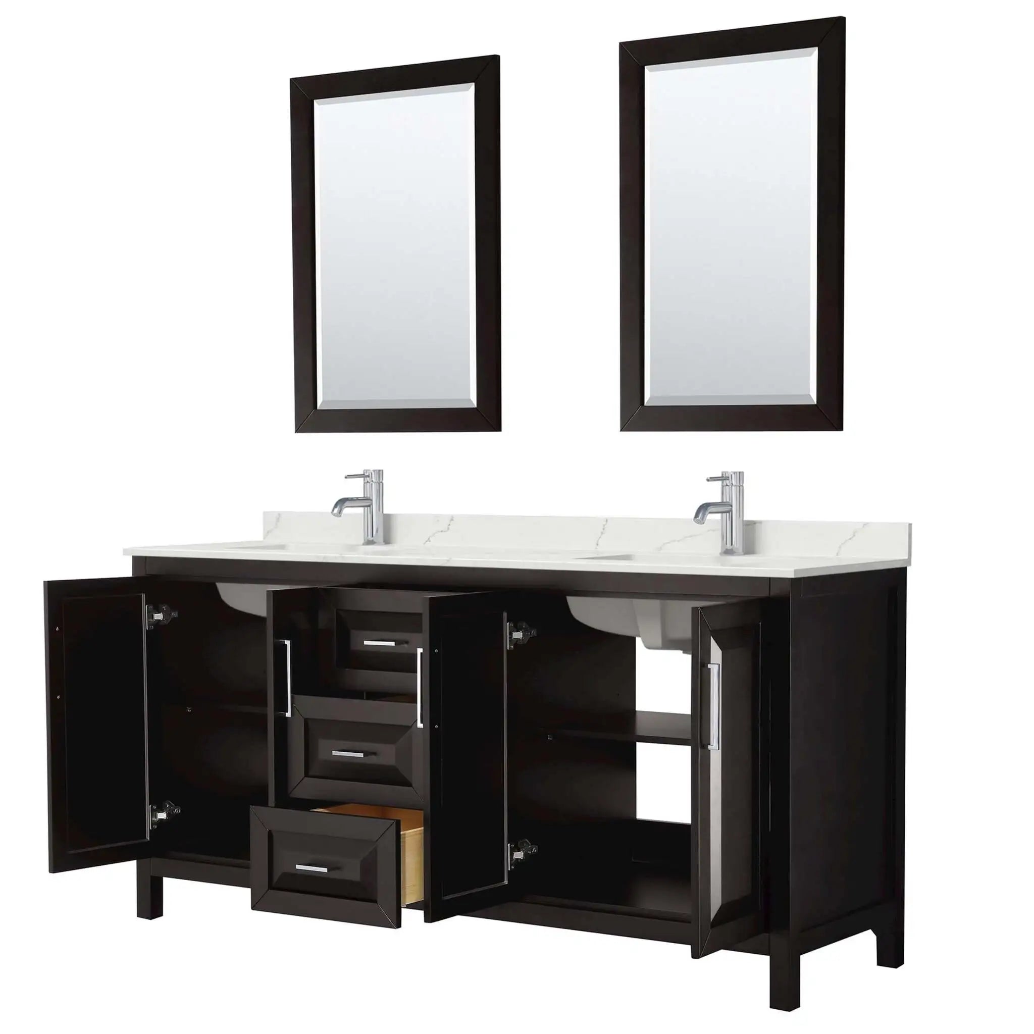 72" Daria Double Bathroom Vanity in Dark Espresso with Polished Chrome Trim & 24" Mirror by Wyndham