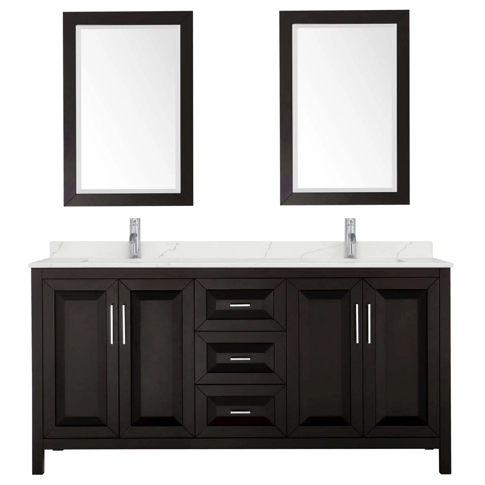 72" Daria Double Bathroom Vanity in Dark Espresso with Polished Chrome Trim & 24" Mirror by Wyndham