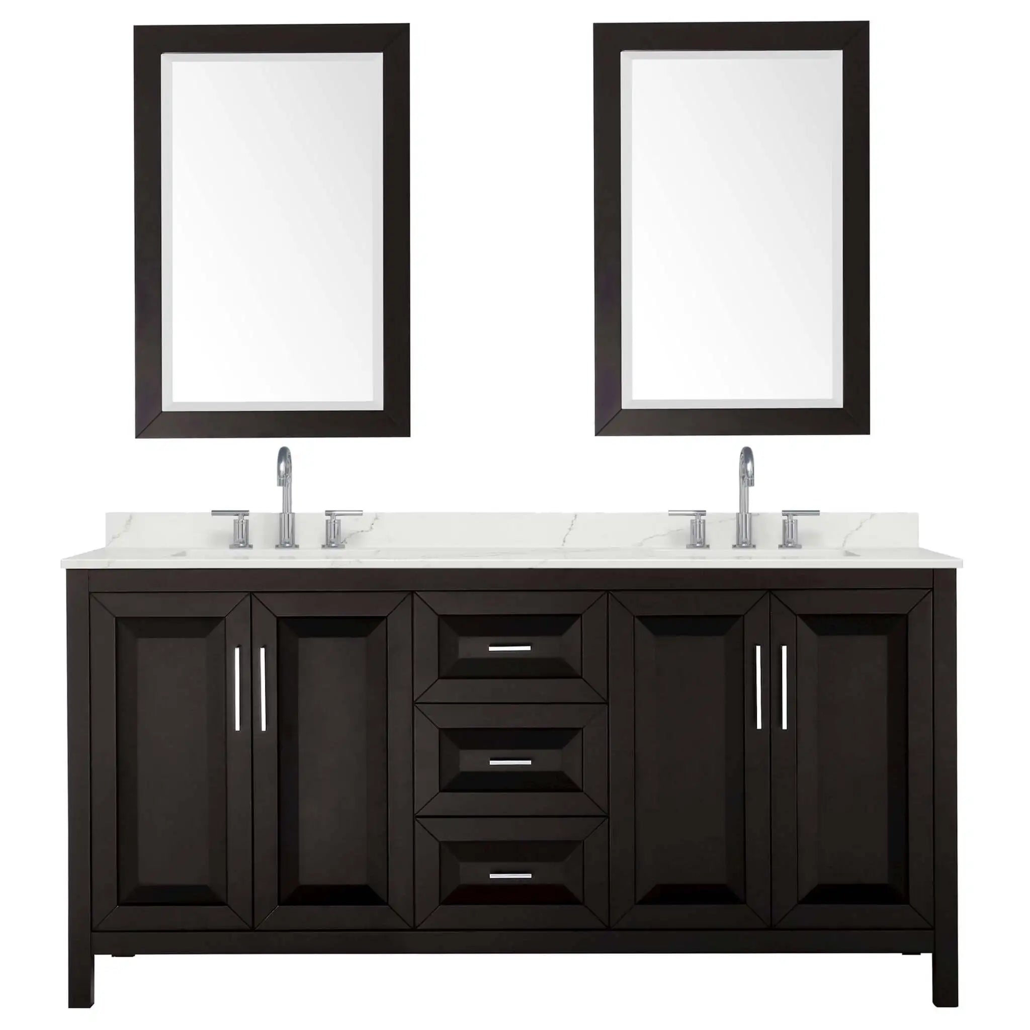 72" Daria Double Bathroom Vanity in Dark Espresso with Polished Chrome Trim & 24" Mirror by Wyndham
