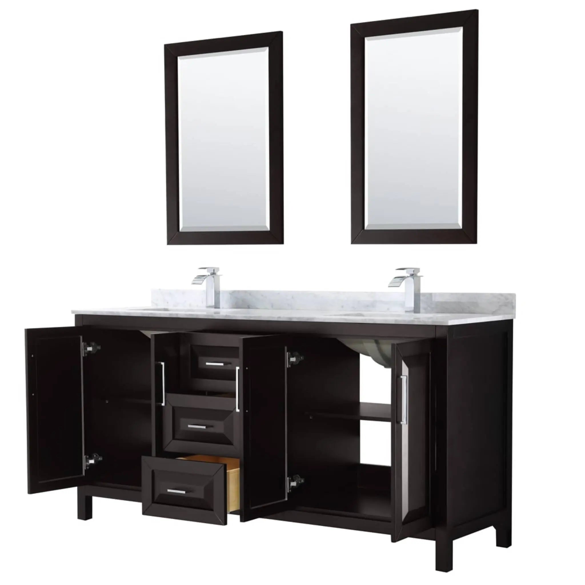 72" Daria Double Bathroom Vanity in Dark Espresso with Polished Chrome Trim & 24" Mirror by Wyndham