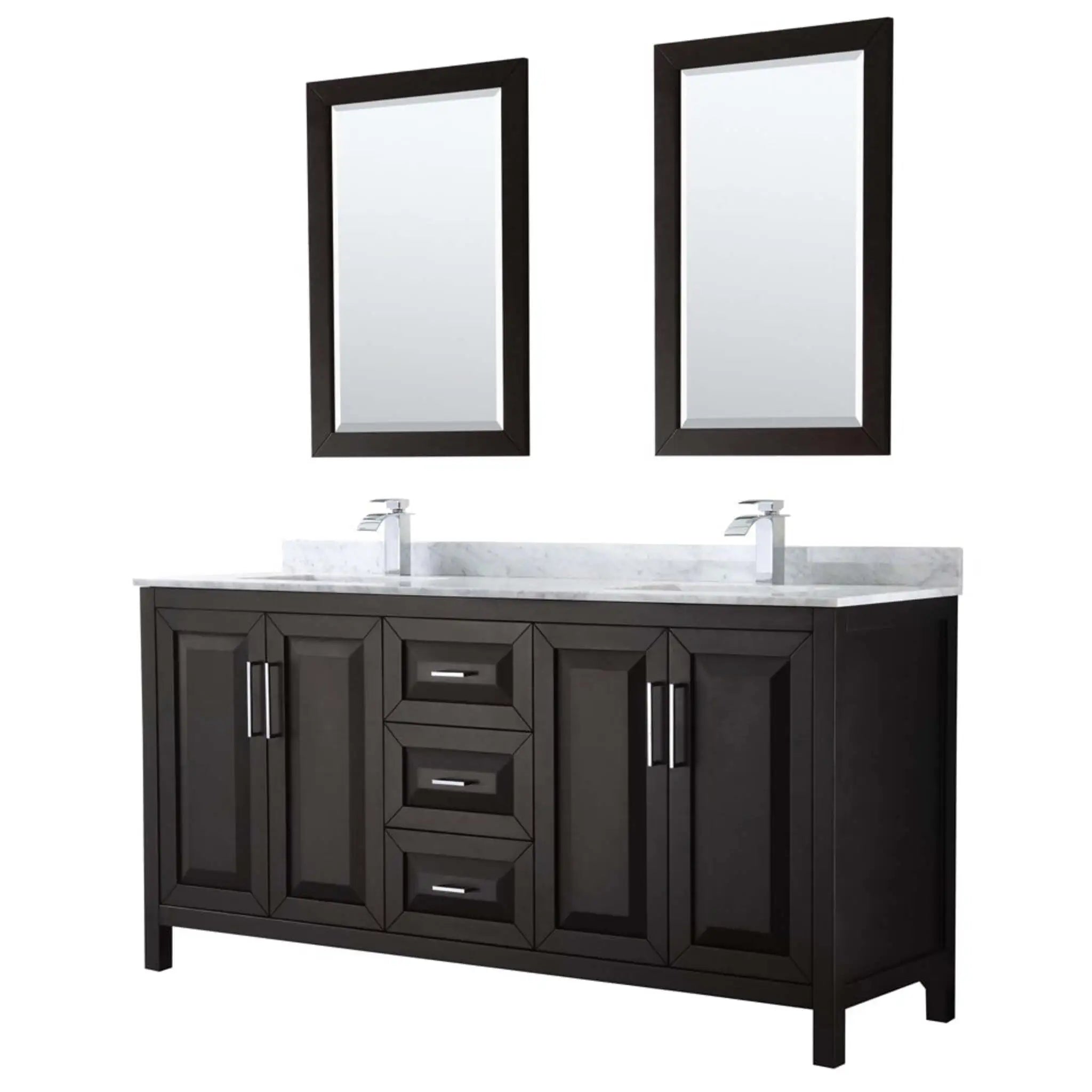 72" Daria Double Bathroom Vanity in Dark Espresso with Polished Chrome Trim & 24" Mirror by Wyndham