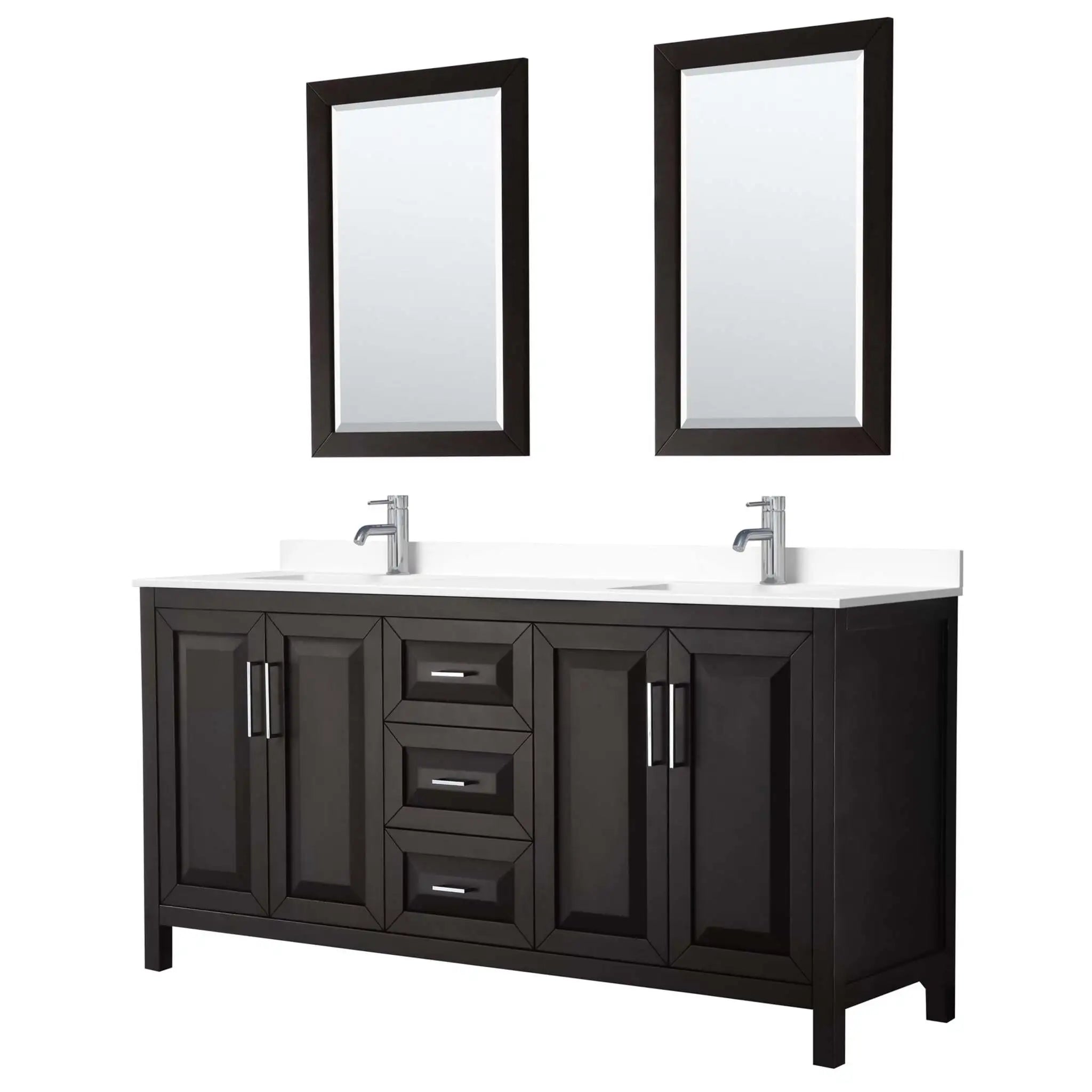 72" Daria Double Bathroom Vanity in Dark Espresso with Polished Chrome Trim & 24" Mirror by Wyndham