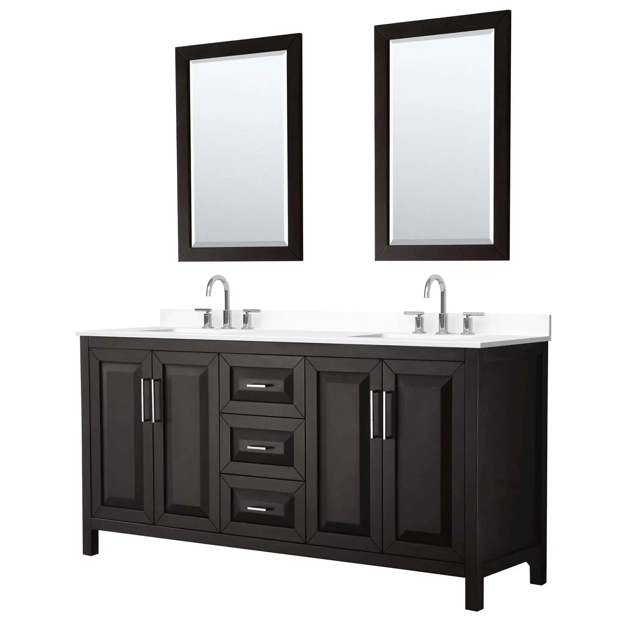 72" Daria Double Bathroom Vanity in Dark Espresso with Polished Chrome Trim & 24" Mirror by Wyndham