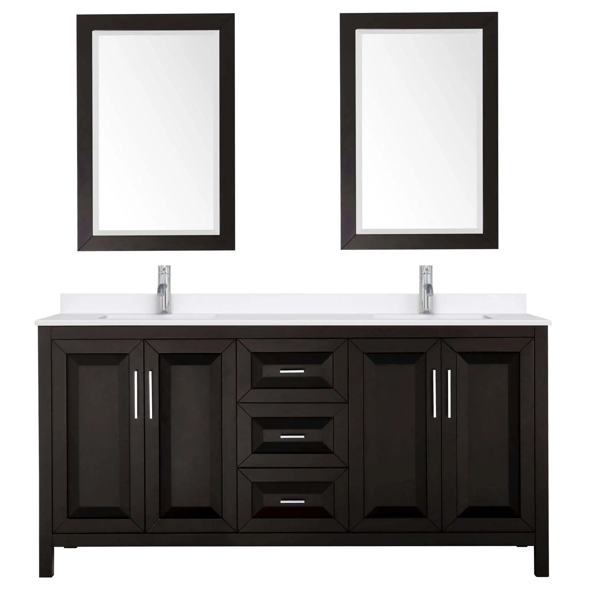 72" Daria Double Bathroom Vanity in Dark Espresso with Polished Chrome Trim & 24" Mirror by Wyndham
