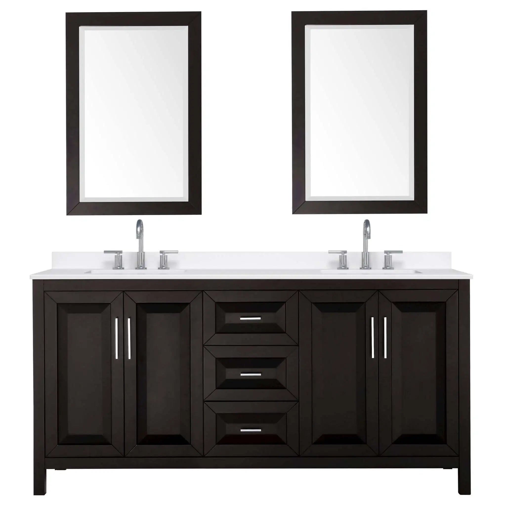 72" Daria Double Bathroom Vanity in Dark Espresso with Polished Chrome Trim & 24" Mirror by Wyndham