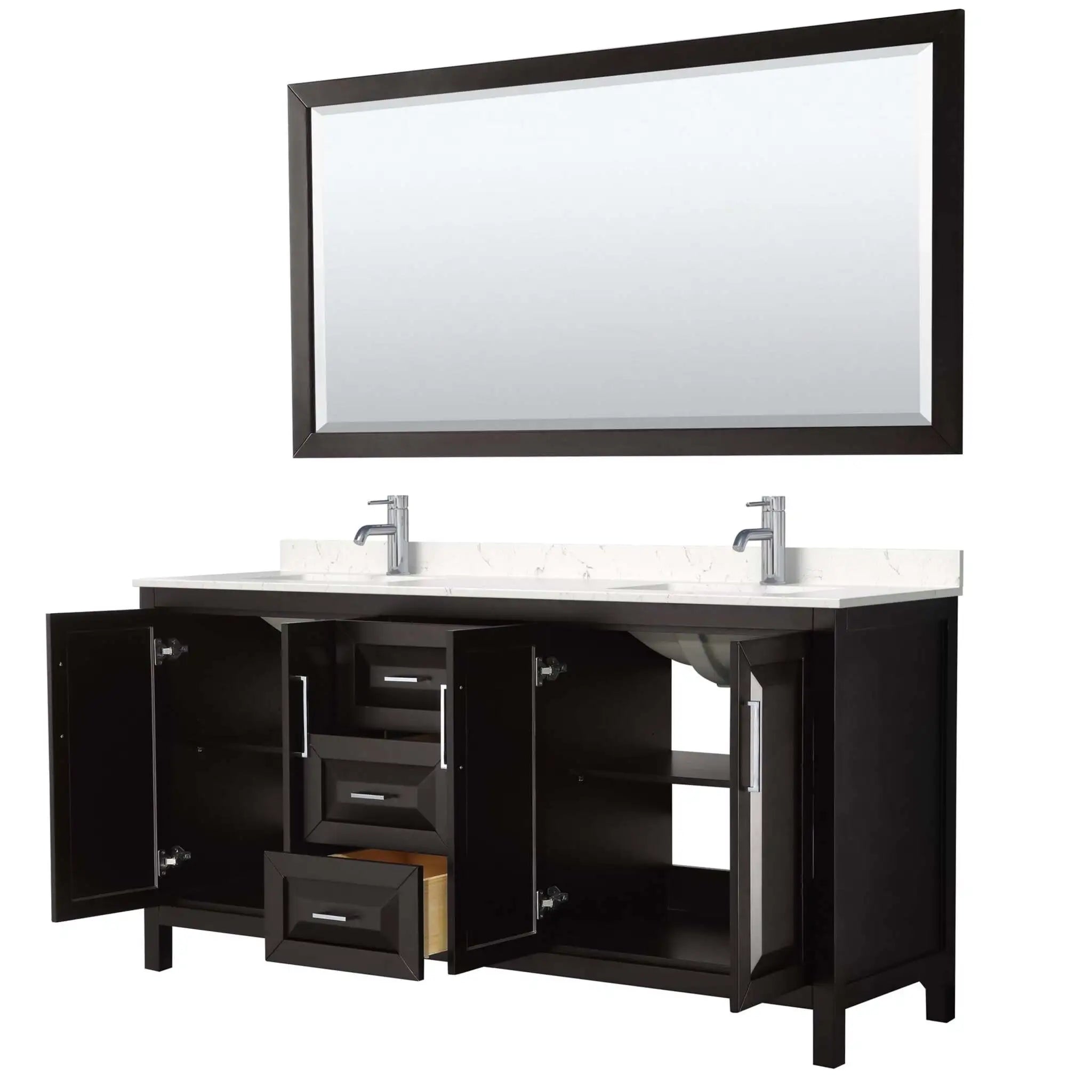 72" Daria Double Bathroom Vanity in Dark Espresso with Polished Chrome Trim & 70" Mirror by Wyndham