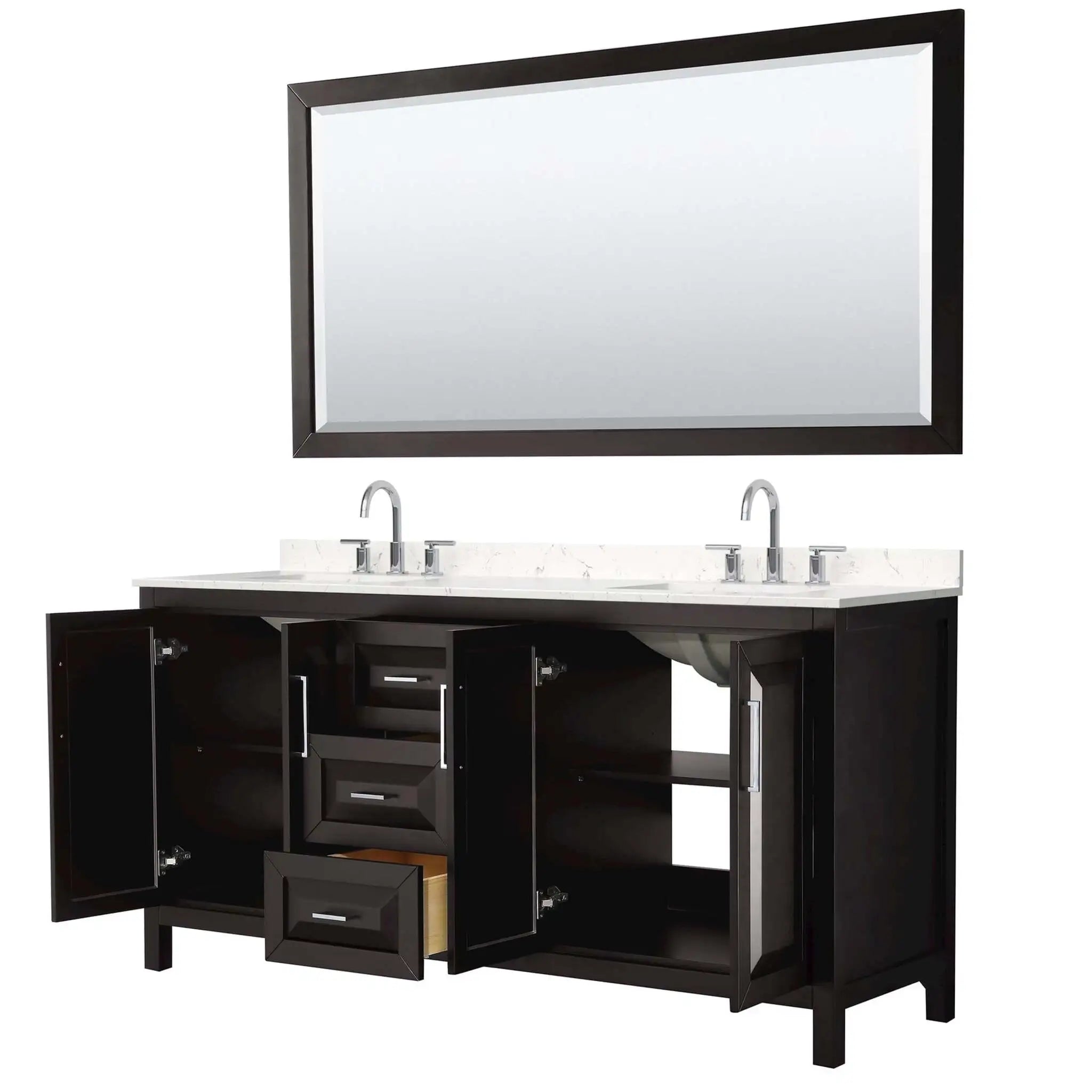 72" Daria Double Bathroom Vanity in Dark Espresso with Polished Chrome Trim & 70" Mirror by Wyndham