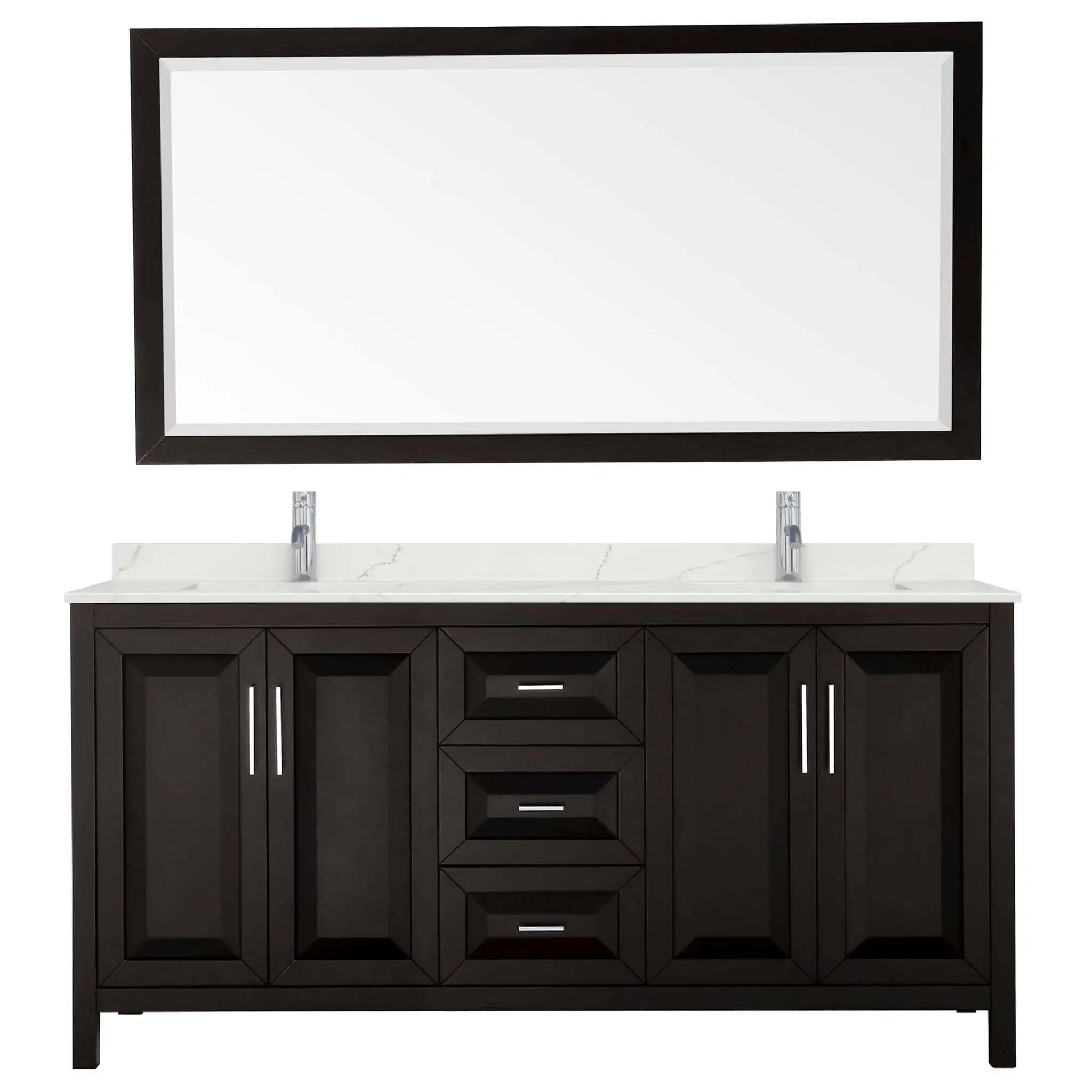72" Daria Double Bathroom Vanity in Dark Espresso with Polished Chrome Trim & 70" Mirror by Wyndham