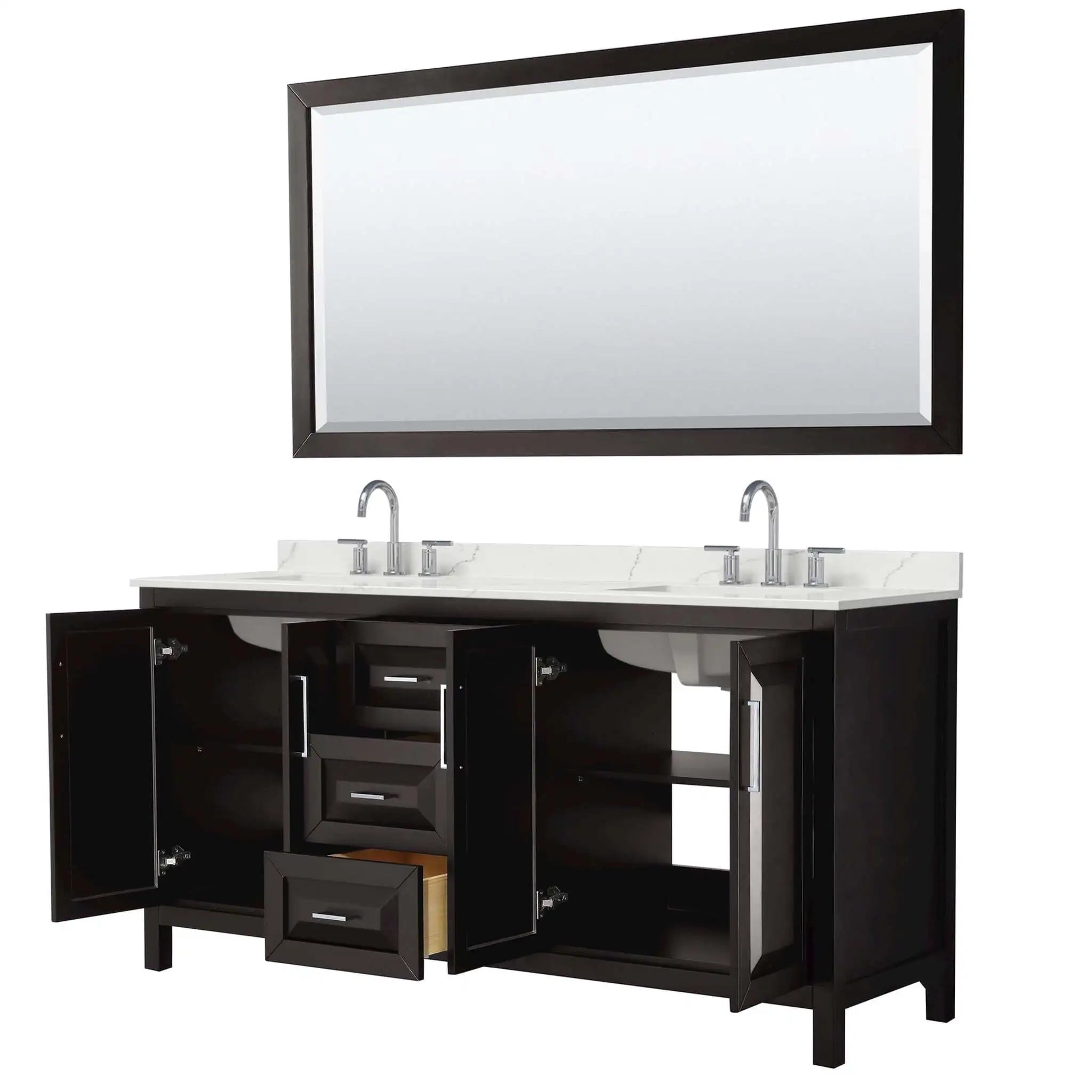 72" Daria Double Bathroom Vanity in Dark Espresso with Polished Chrome Trim & 70" Mirror by Wyndham