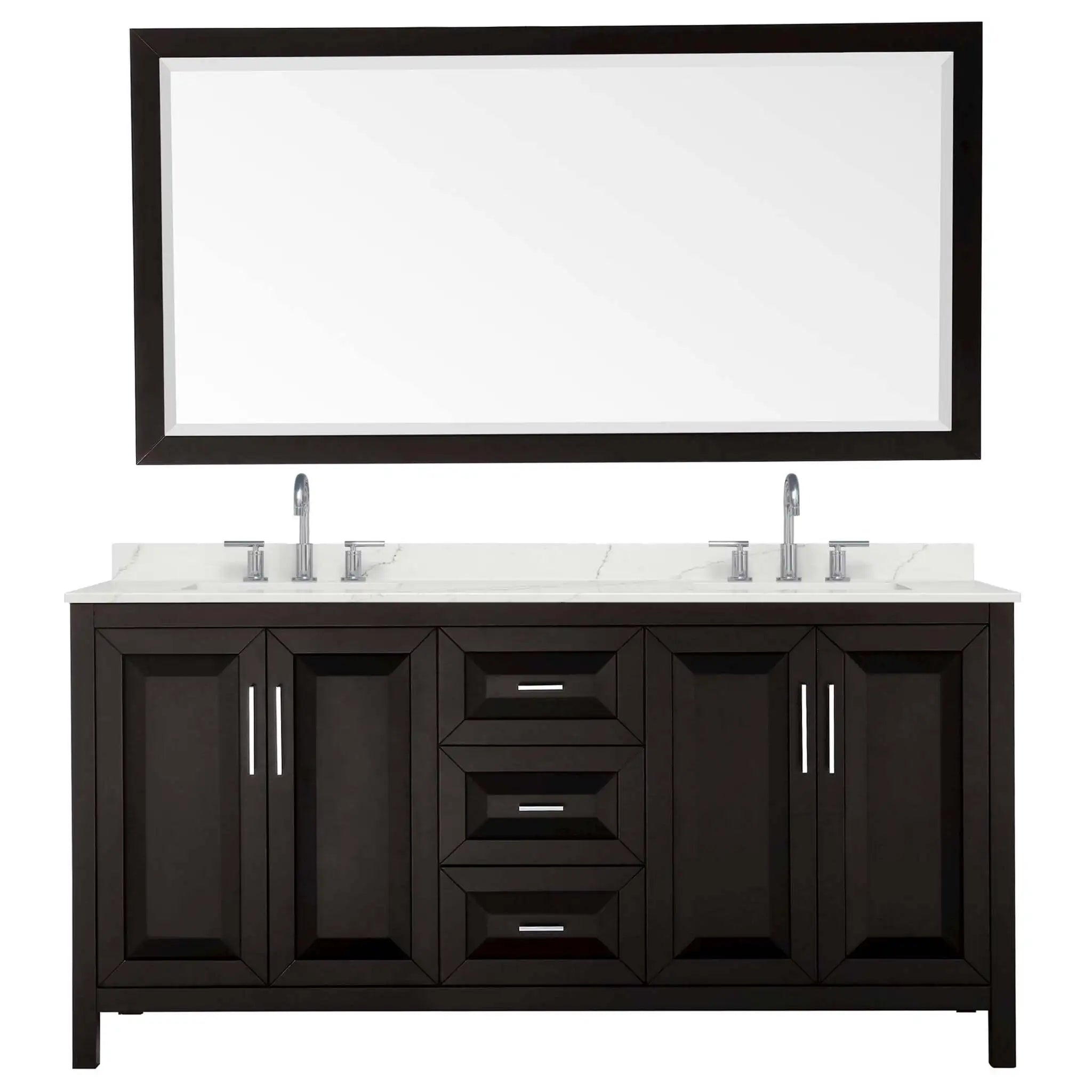 72" Daria Double Bathroom Vanity in Dark Espresso with Polished Chrome Trim & 70" Mirror by Wyndham