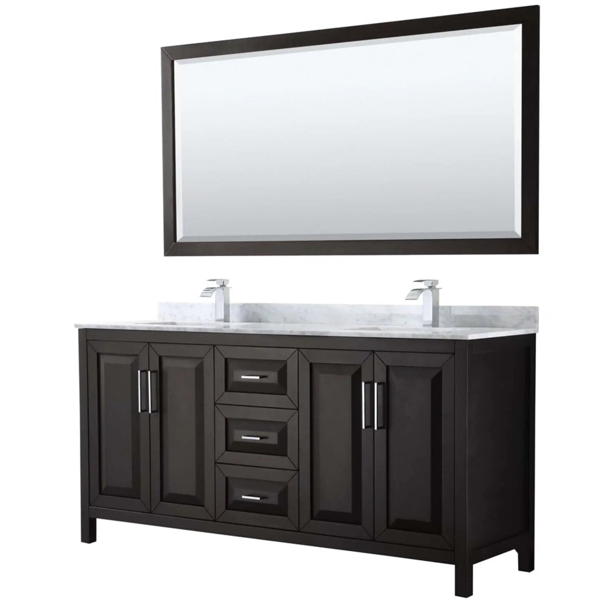 72" Daria Double Bathroom Vanity in Dark Espresso with Polished Chrome Trim & 70" Mirror by Wyndham
