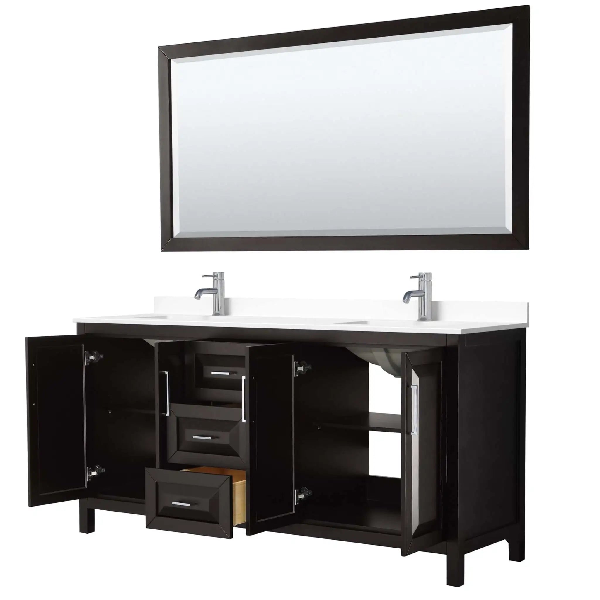 72" Daria Double Bathroom Vanity in Dark Espresso with Polished Chrome Trim & 70" Mirror by Wyndham