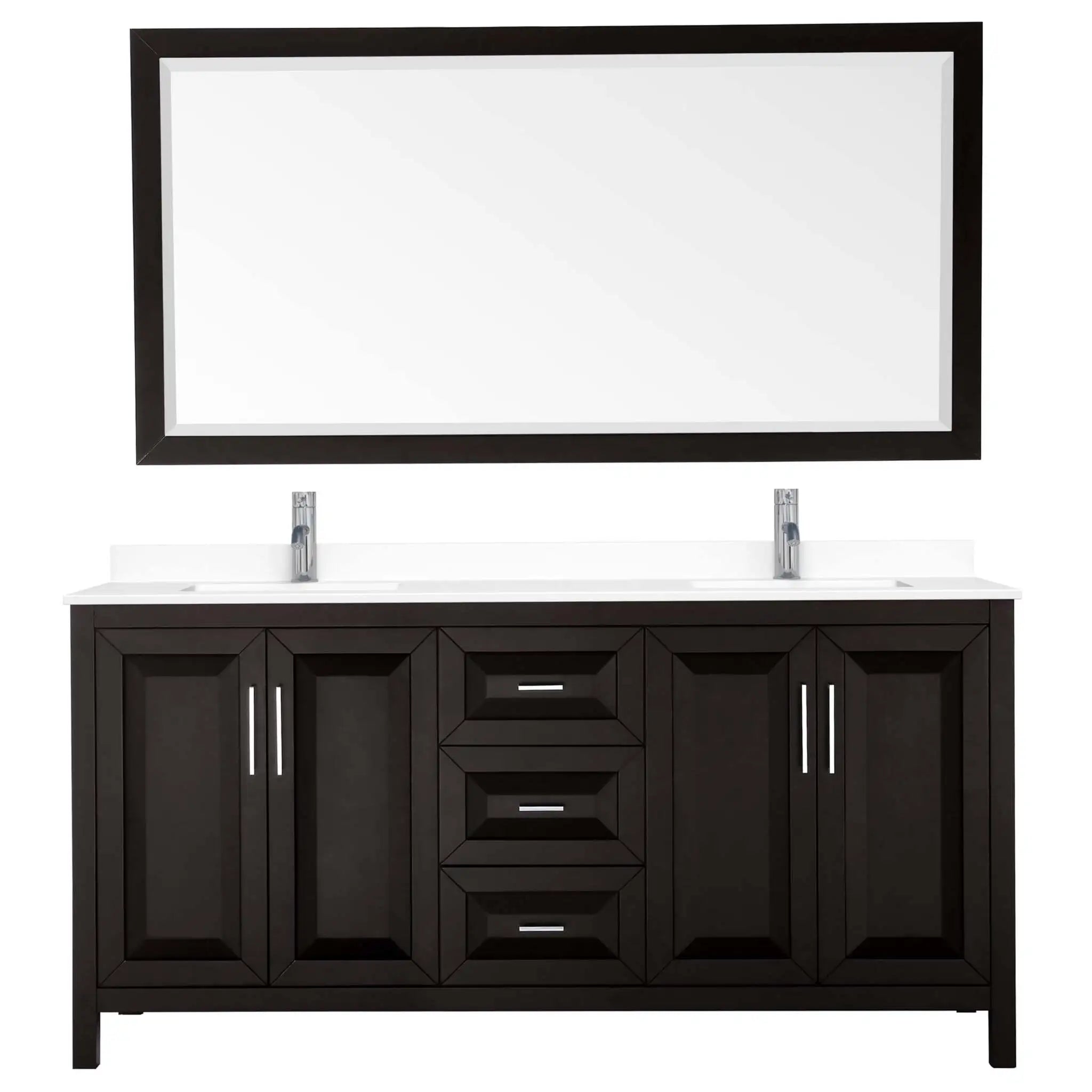 72" Daria Double Bathroom Vanity in Dark Espresso with Polished Chrome Trim & 70" Mirror by Wyndham