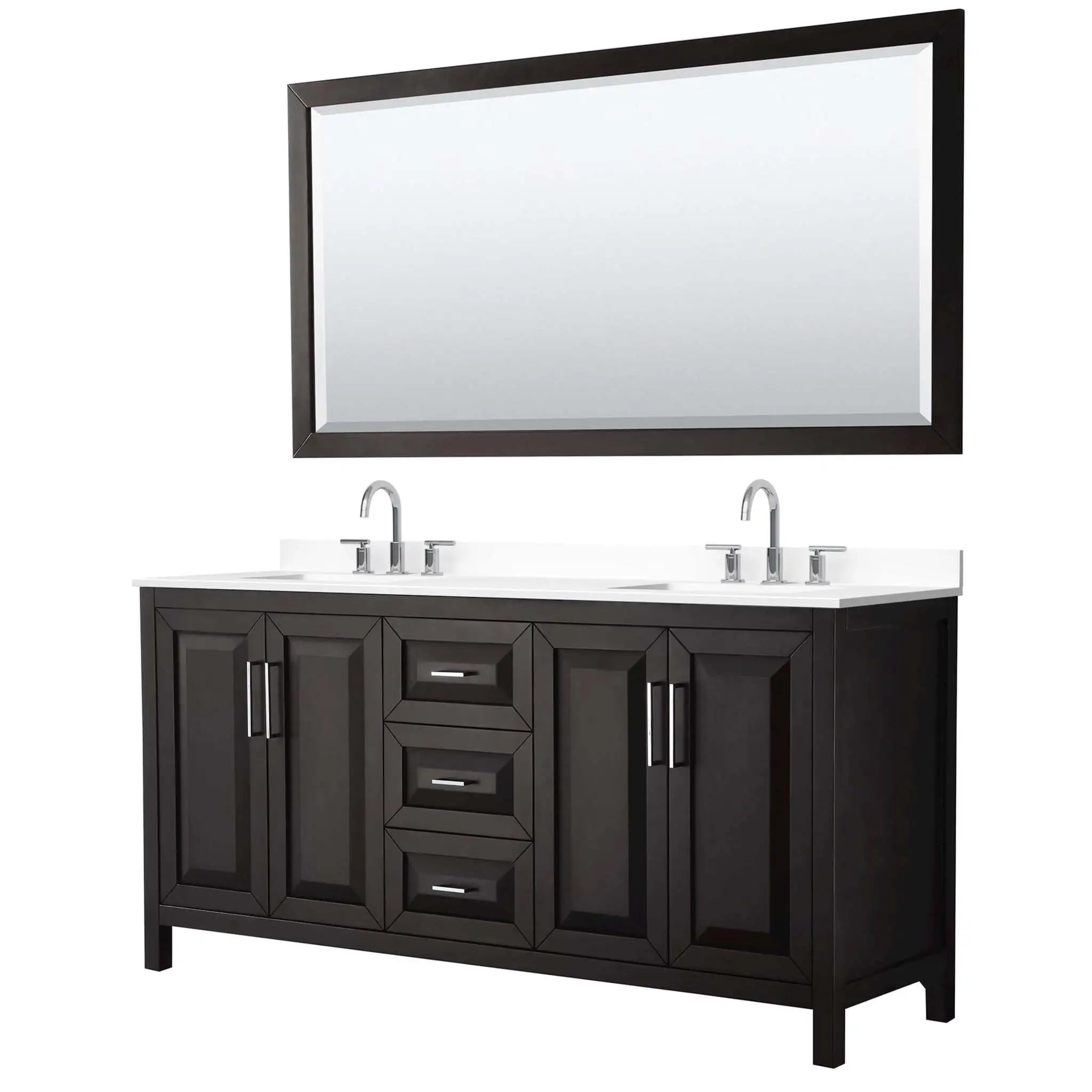 72" Daria Double Bathroom Vanity in Dark Espresso with Polished Chrome Trim & 70" Mirror by Wyndham