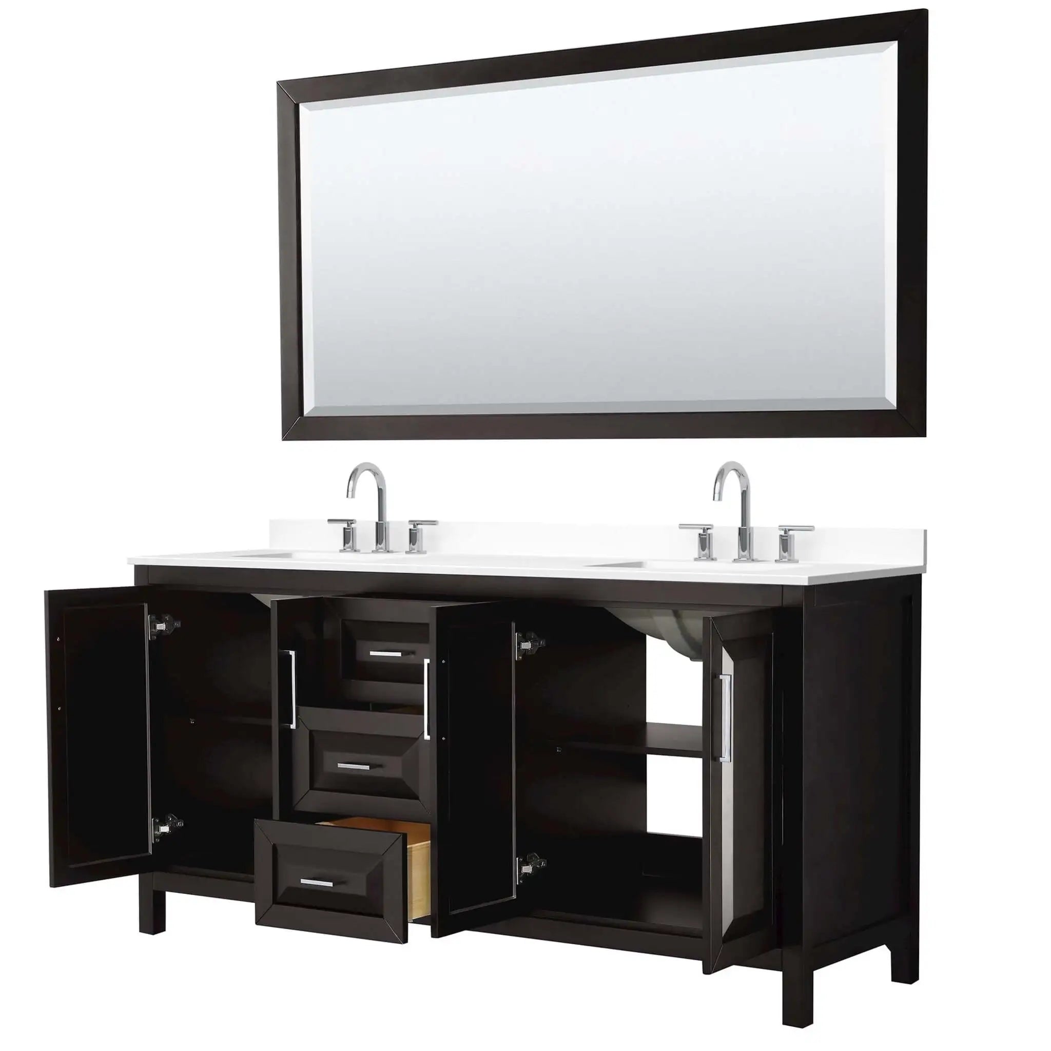 72" Daria Double Bathroom Vanity in Dark Espresso with Polished Chrome Trim & 70" Mirror by Wyndham