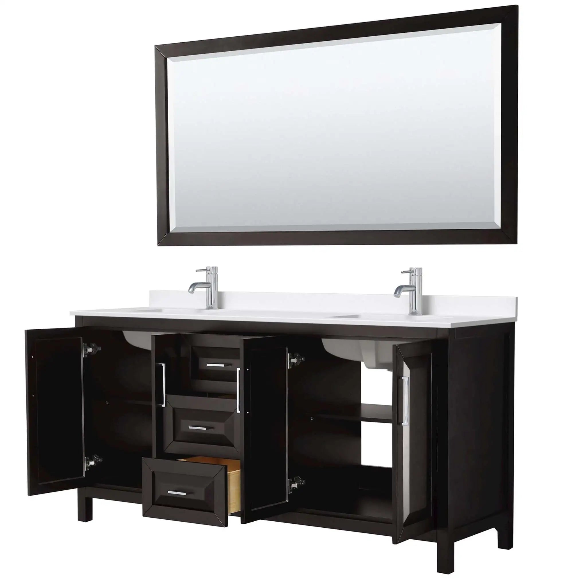 72" Daria Double Bathroom Vanity in Dark Espresso with Polished Chrome Trim & 70" Mirror by Wyndham
