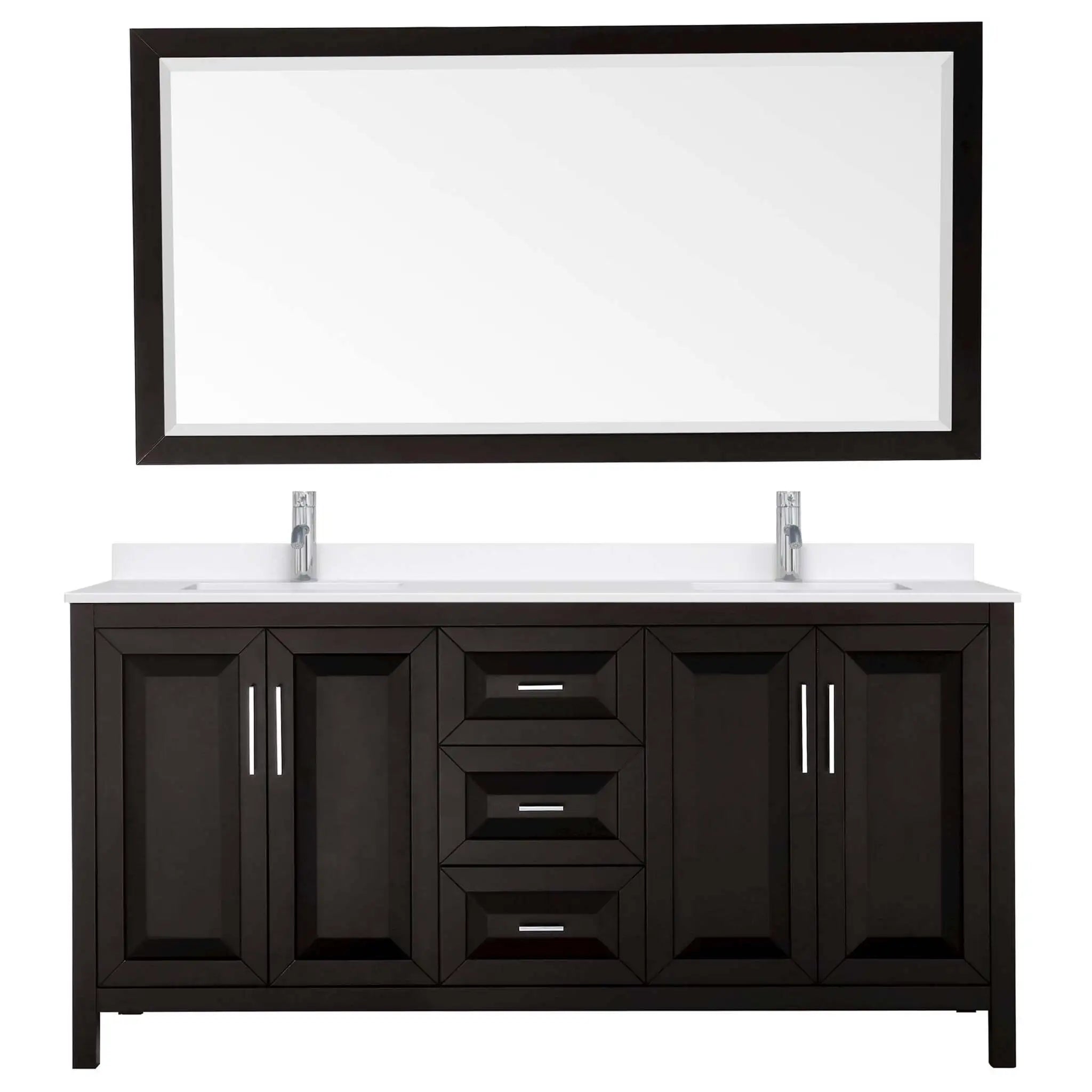 72" Daria Double Bathroom Vanity in Dark Espresso with Polished Chrome Trim & 70" Mirror by Wyndham