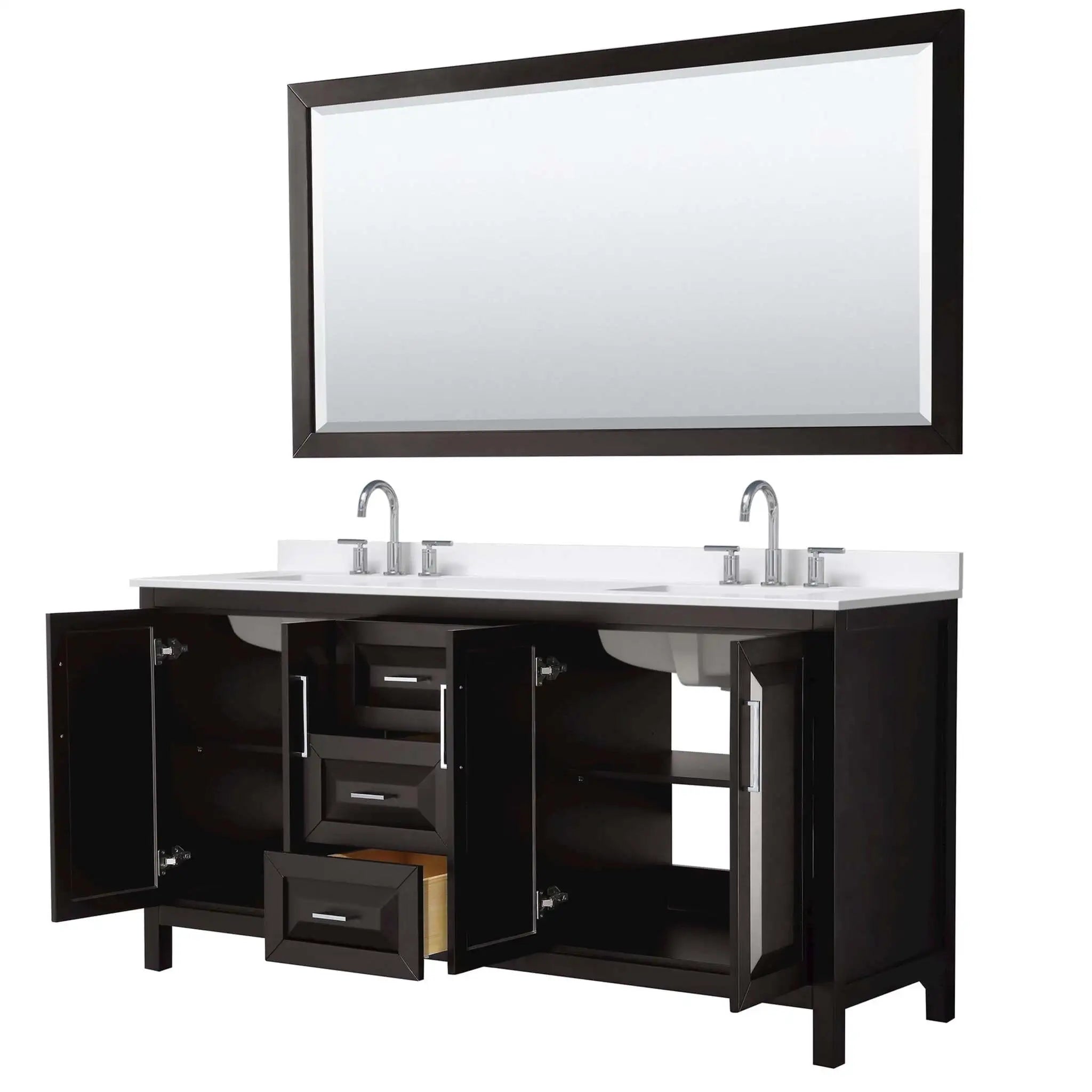 72" Daria Double Bathroom Vanity in Dark Espresso with Polished Chrome Trim & 70" Mirror by Wyndham