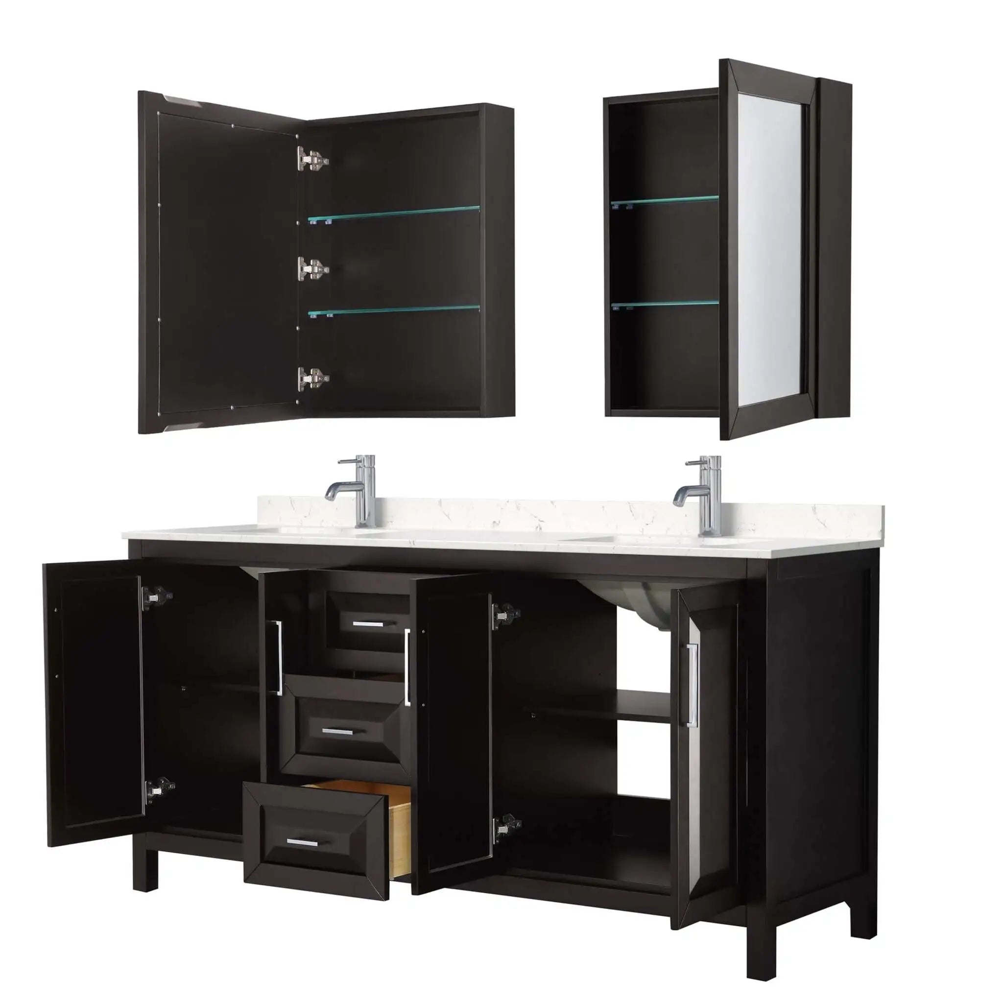 72" Daria Double Bathroom Vanity in Dark Espresso with Polished Chrome Trim & Medicine Cabinet by Wyndham