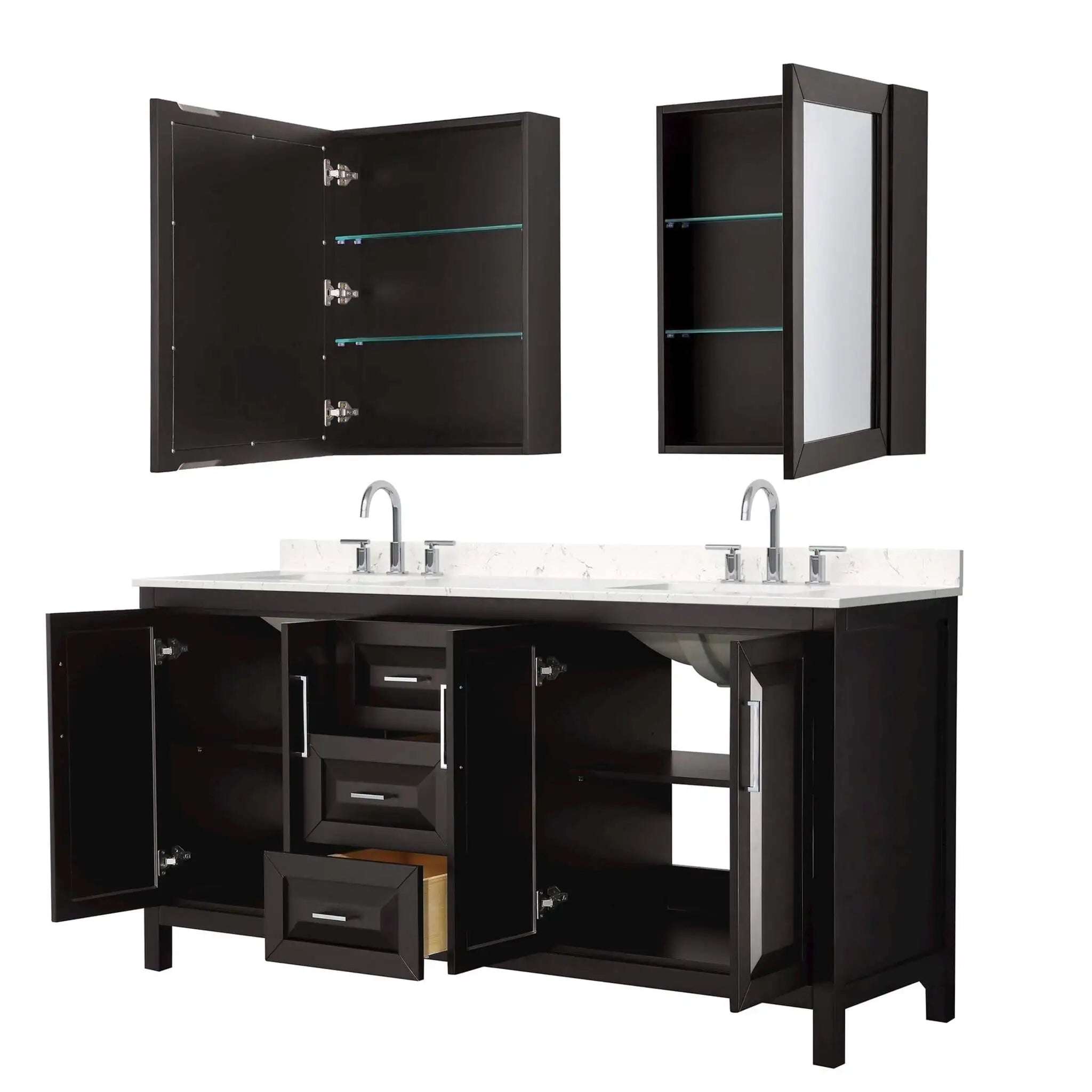 72" Daria Double Bathroom Vanity in Dark Espresso with Polished Chrome Trim & Medicine Cabinet by Wyndham