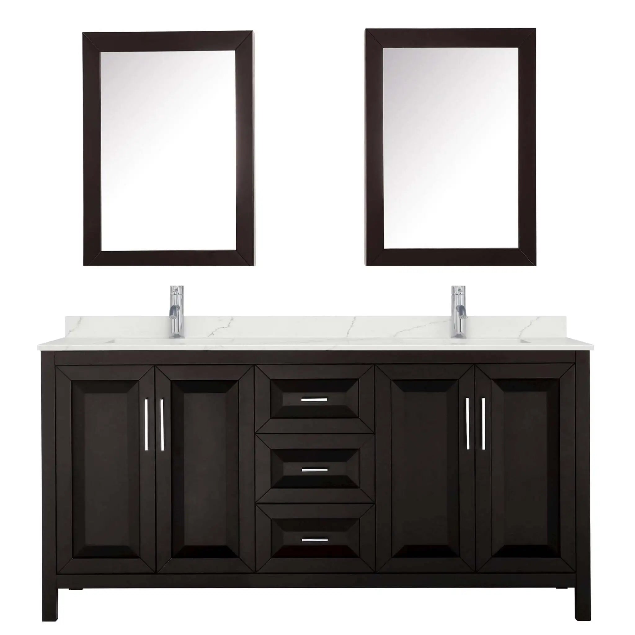 72" Daria Double Bathroom Vanity in Dark Espresso with Polished Chrome Trim & Medicine Cabinet by Wyndham