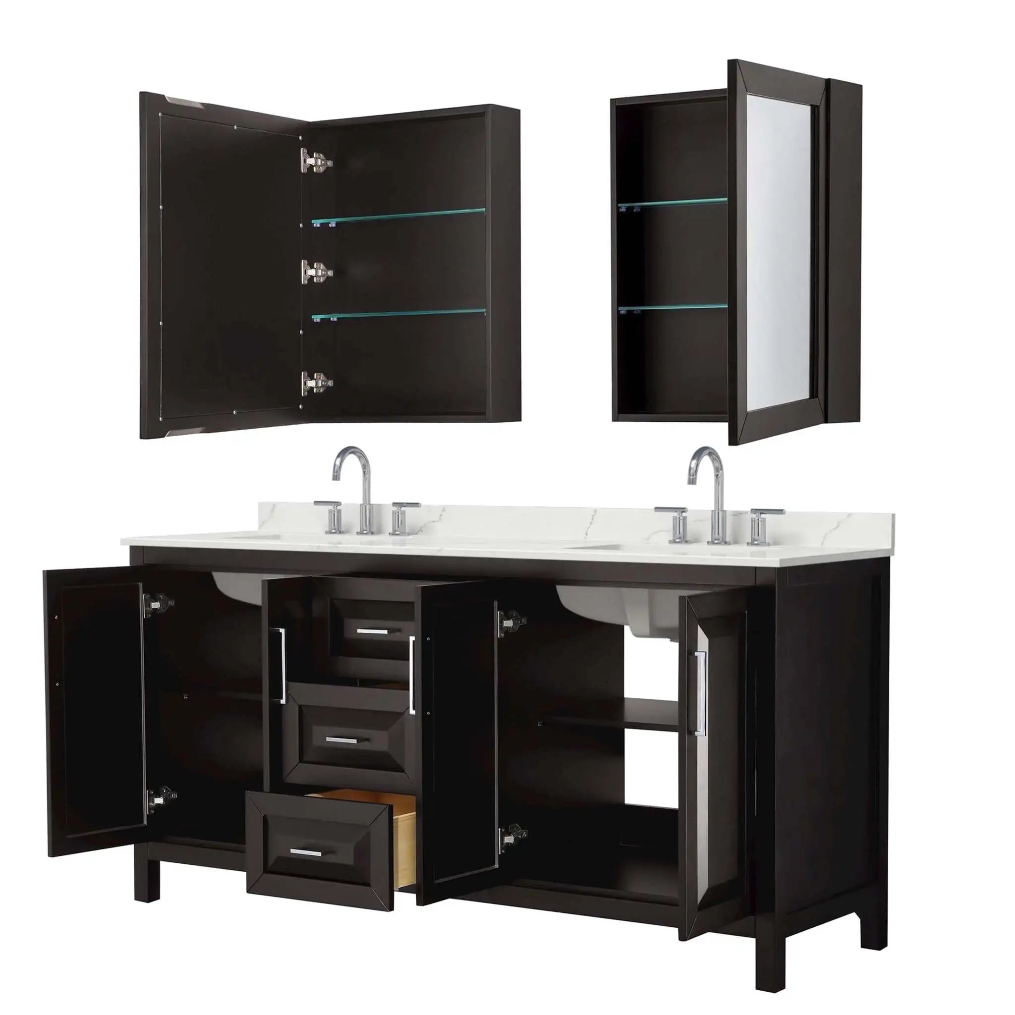 72" Daria Double Bathroom Vanity in Dark Espresso with Polished Chrome Trim & Medicine Cabinet by Wyndham