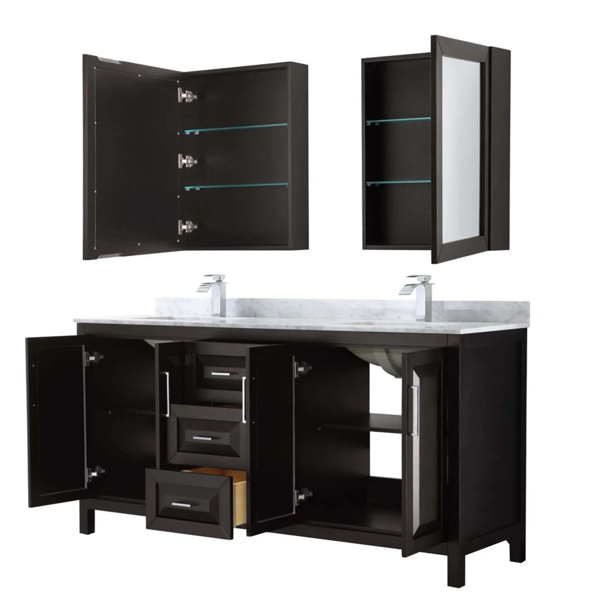 72" Daria Double Bathroom Vanity in Dark Espresso with Polished Chrome Trim & Medicine Cabinet by Wyndham