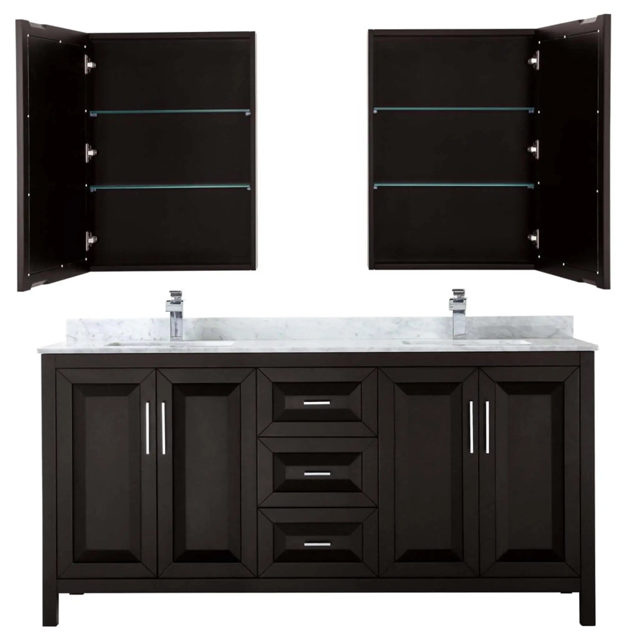 72" Daria Double Bathroom Vanity in Dark Espresso with Polished Chrome Trim & Medicine Cabinet by Wyndham