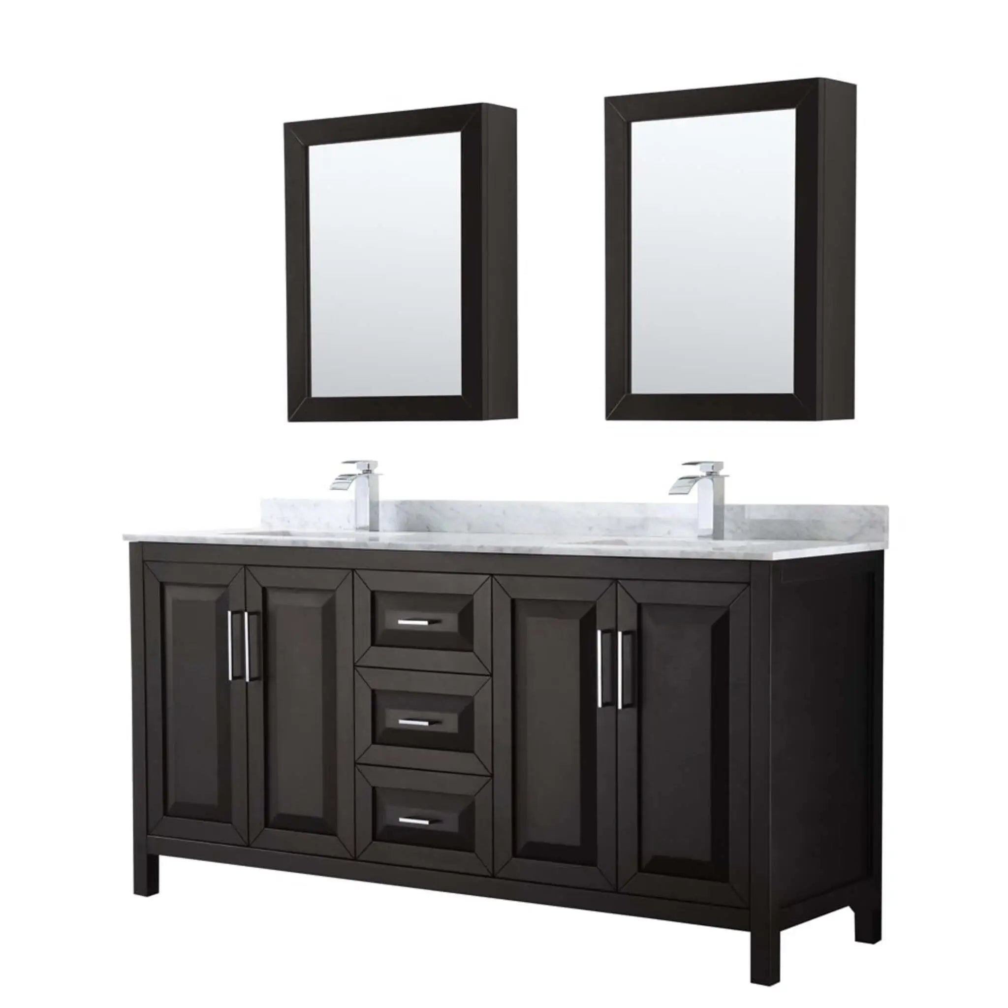 72" Daria Double Bathroom Vanity in Dark Espresso with Polished Chrome Trim & Medicine Cabinet by Wyndham