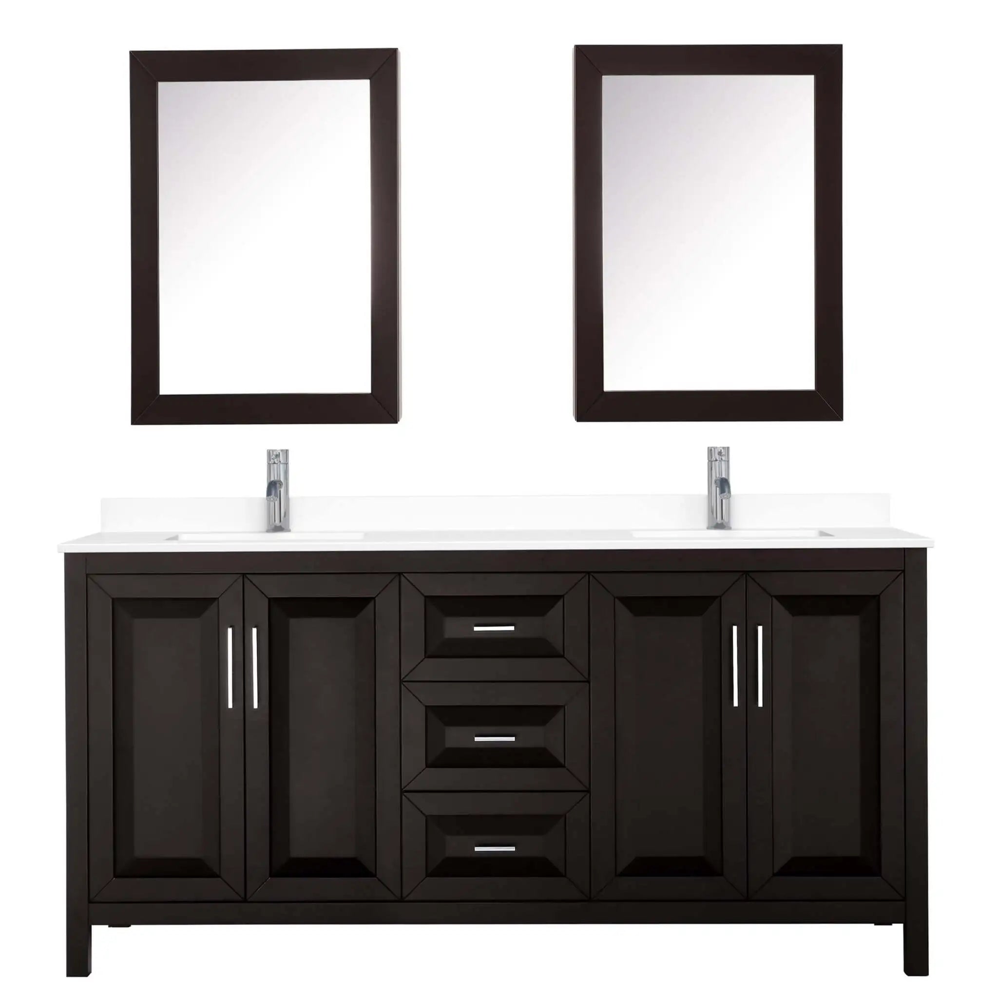 72" Daria Double Bathroom Vanity in Dark Espresso with Polished Chrome Trim & Medicine Cabinet by Wyndham