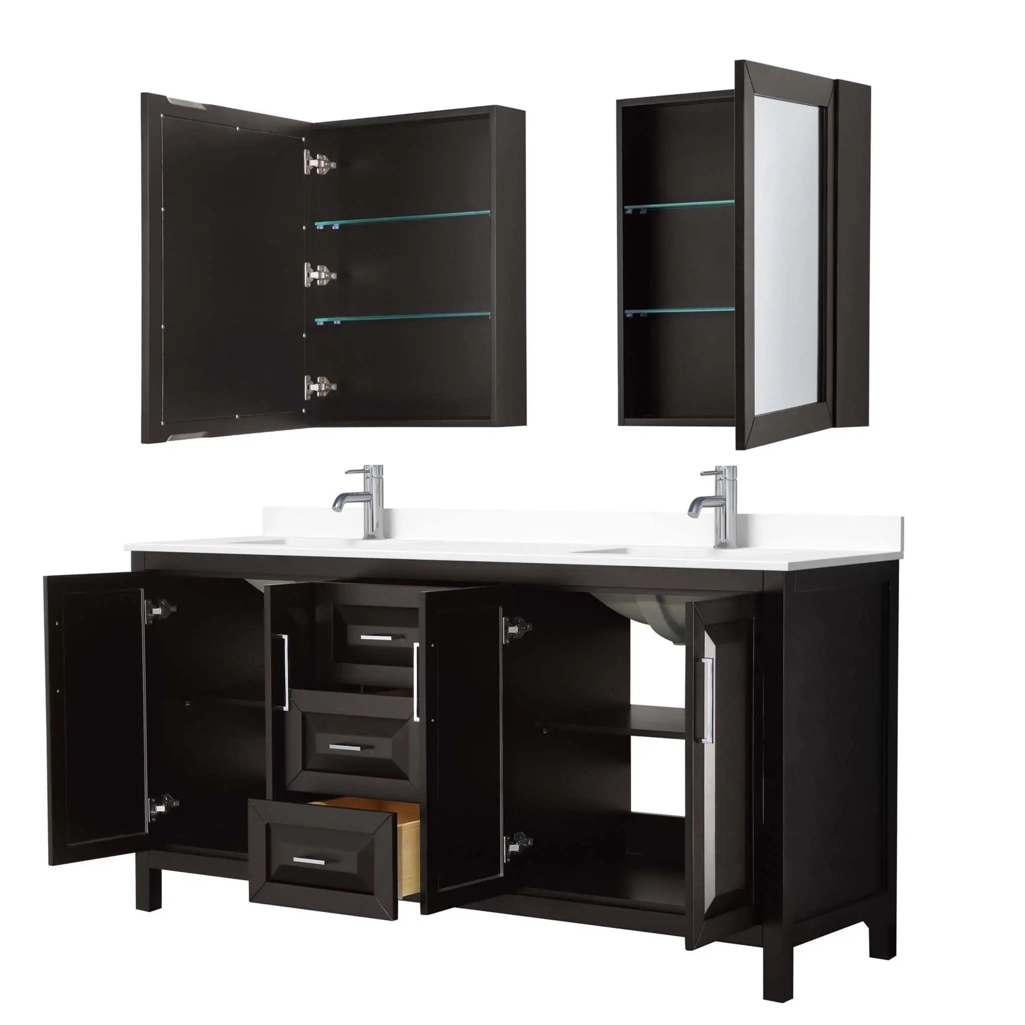 72" Daria Double Bathroom Vanity in Dark Espresso with Polished Chrome Trim & Medicine Cabinet by Wyndham