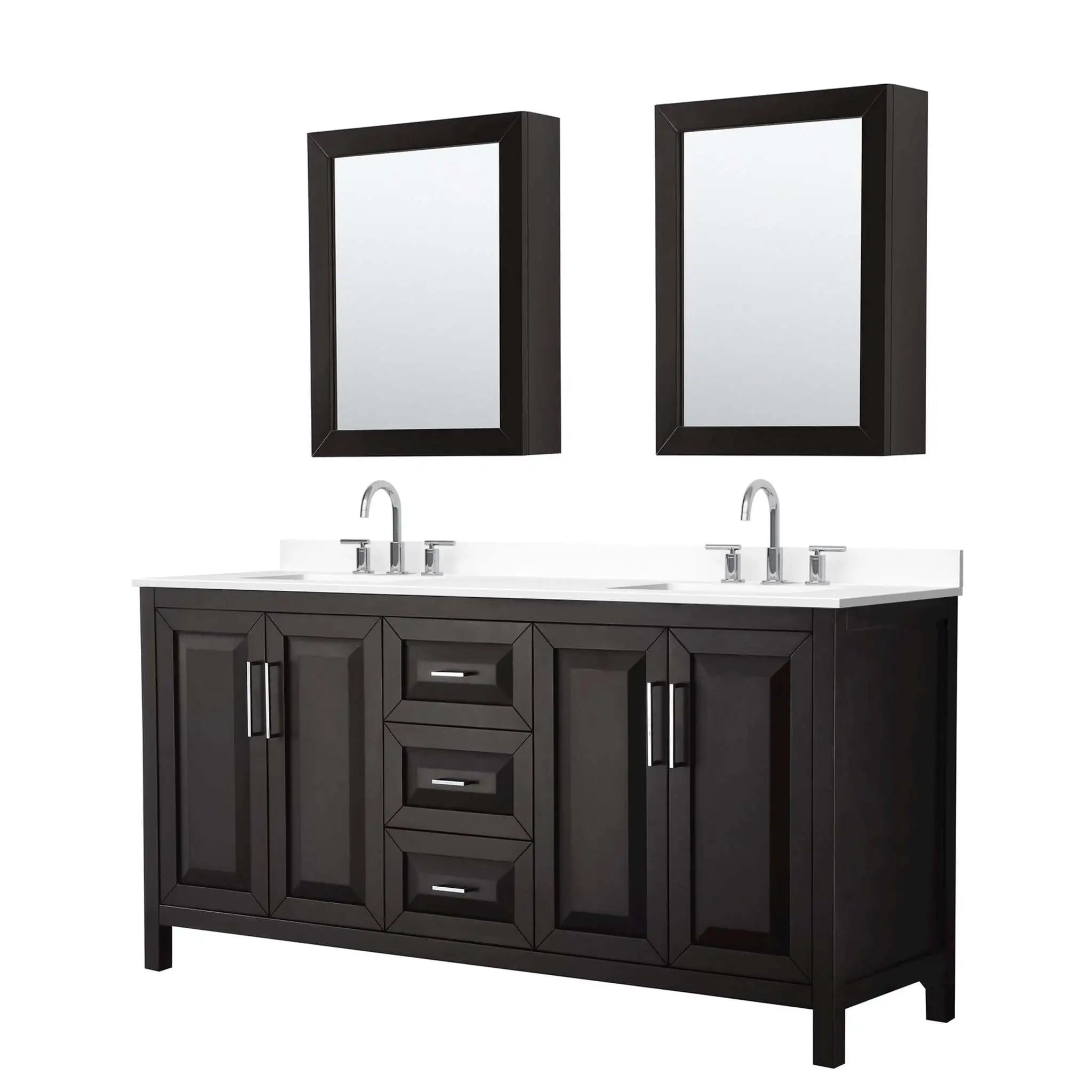 72" Daria Double Bathroom Vanity in Dark Espresso with Polished Chrome Trim & Medicine Cabinet by Wyndham
