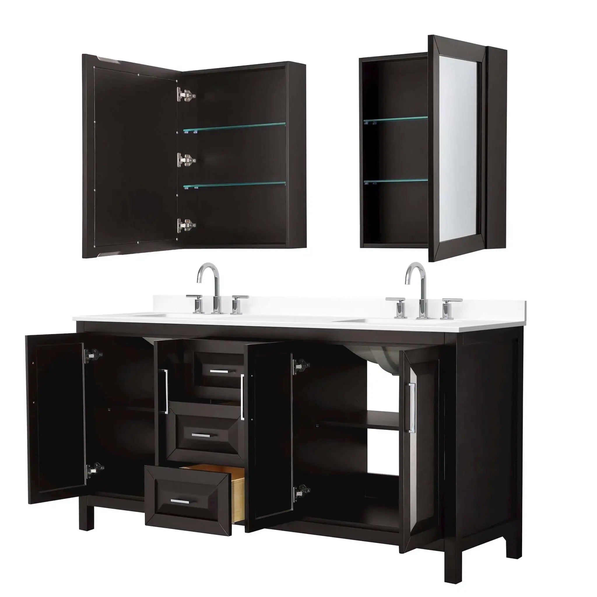 72" Daria Double Bathroom Vanity in Dark Espresso with Polished Chrome Trim & Medicine Cabinet by Wyndham