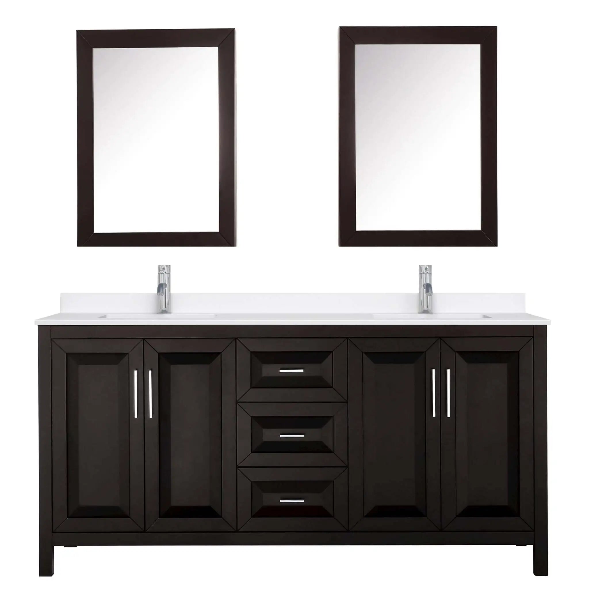 72" Daria Double Bathroom Vanity in Dark Espresso with Polished Chrome Trim & Medicine Cabinet by Wyndham