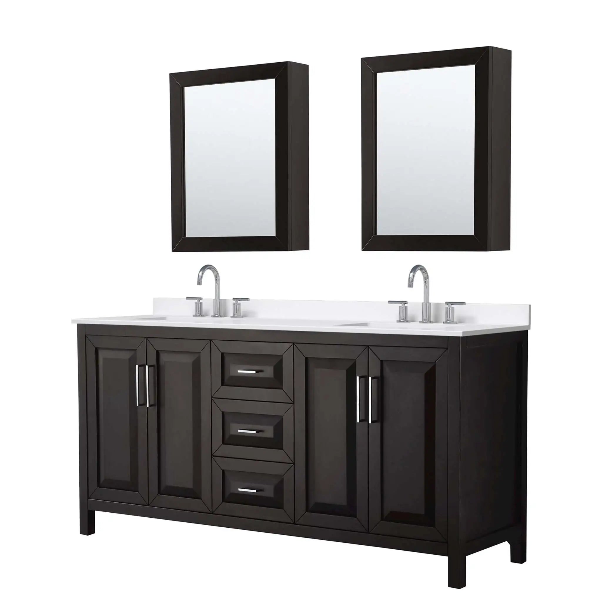 72" Daria Double Bathroom Vanity in Dark Espresso with Polished Chrome Trim & Medicine Cabinet by Wyndham