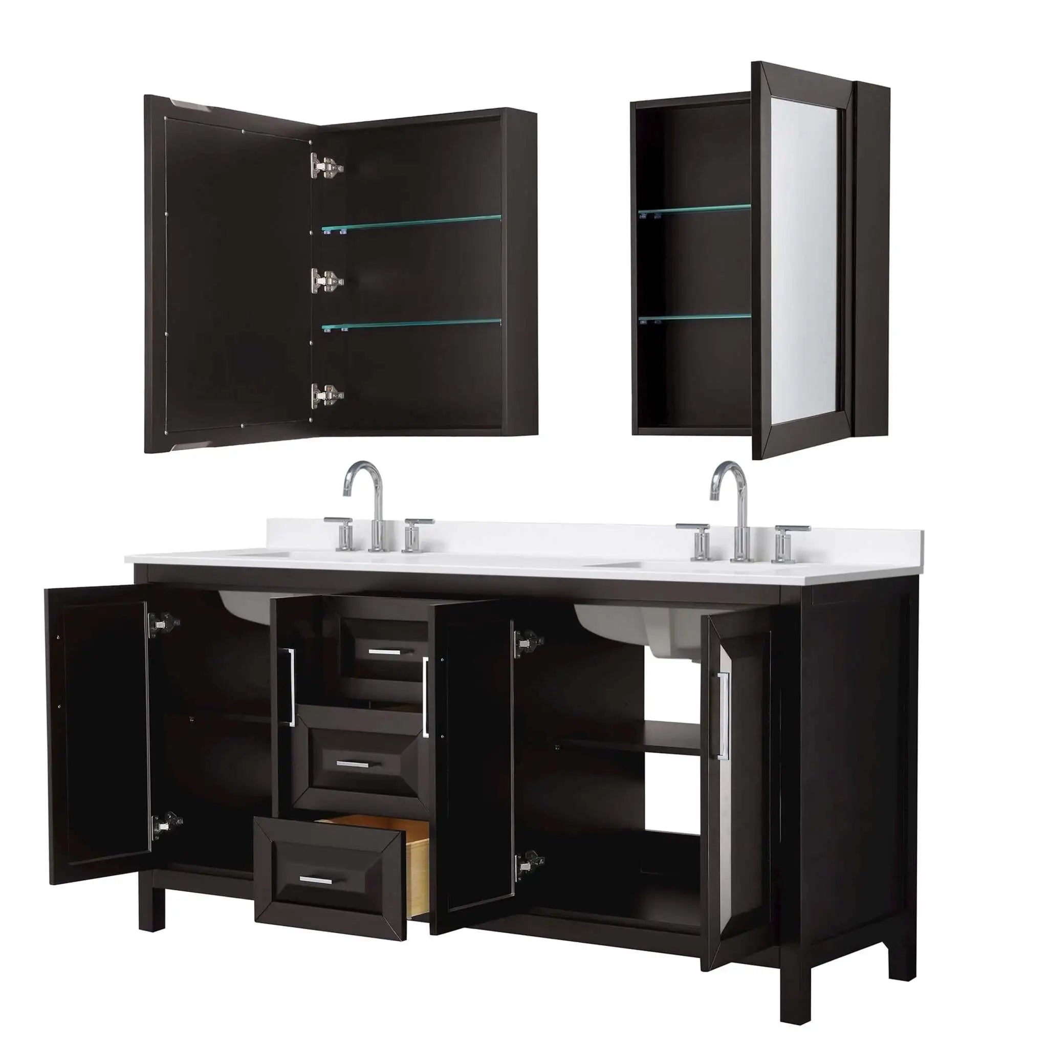 72" Daria Double Bathroom Vanity in Dark Espresso with Polished Chrome Trim & Medicine Cabinet by Wyndham