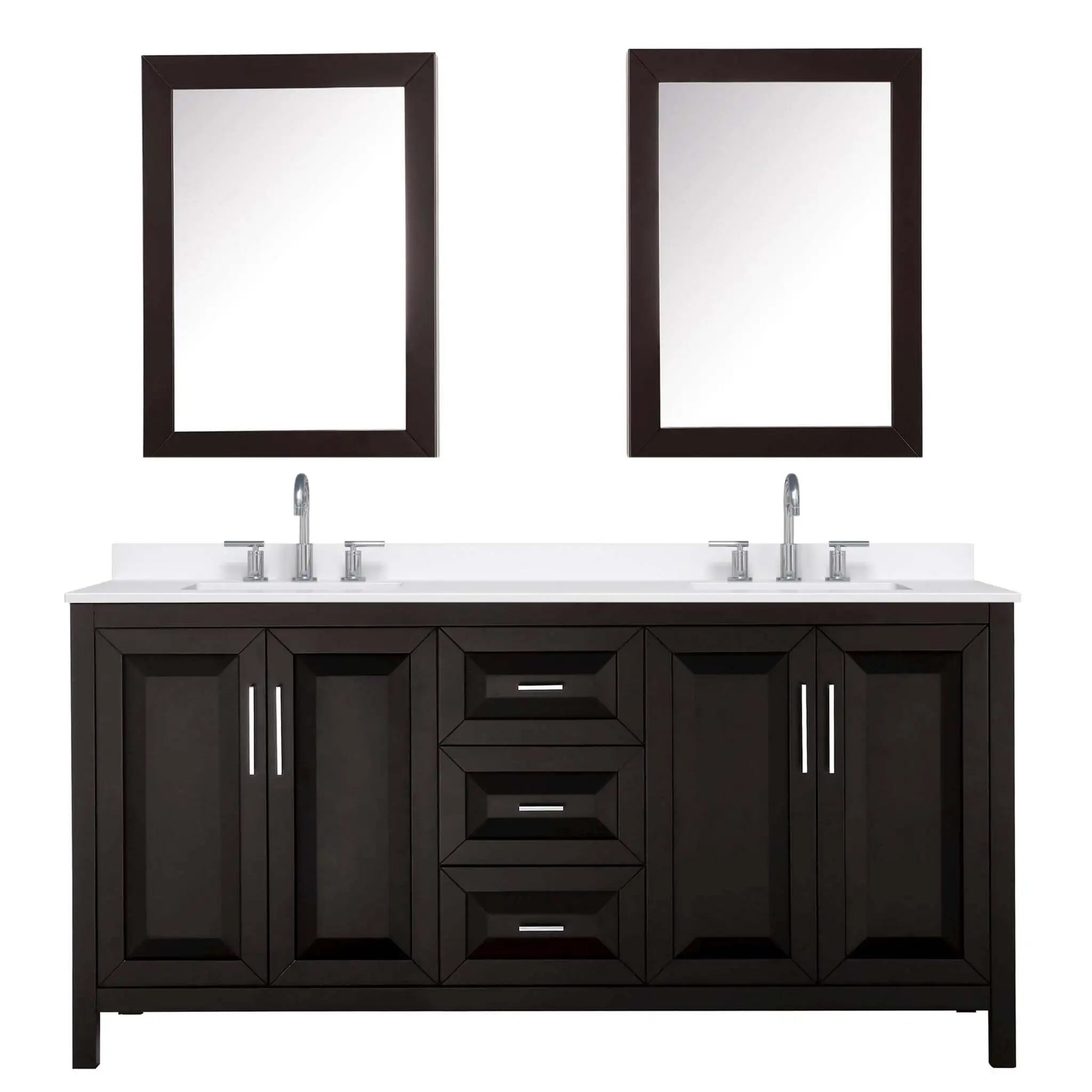 72" Daria Double Bathroom Vanity in Dark Espresso with Polished Chrome Trim & Medicine Cabinet by Wyndham
