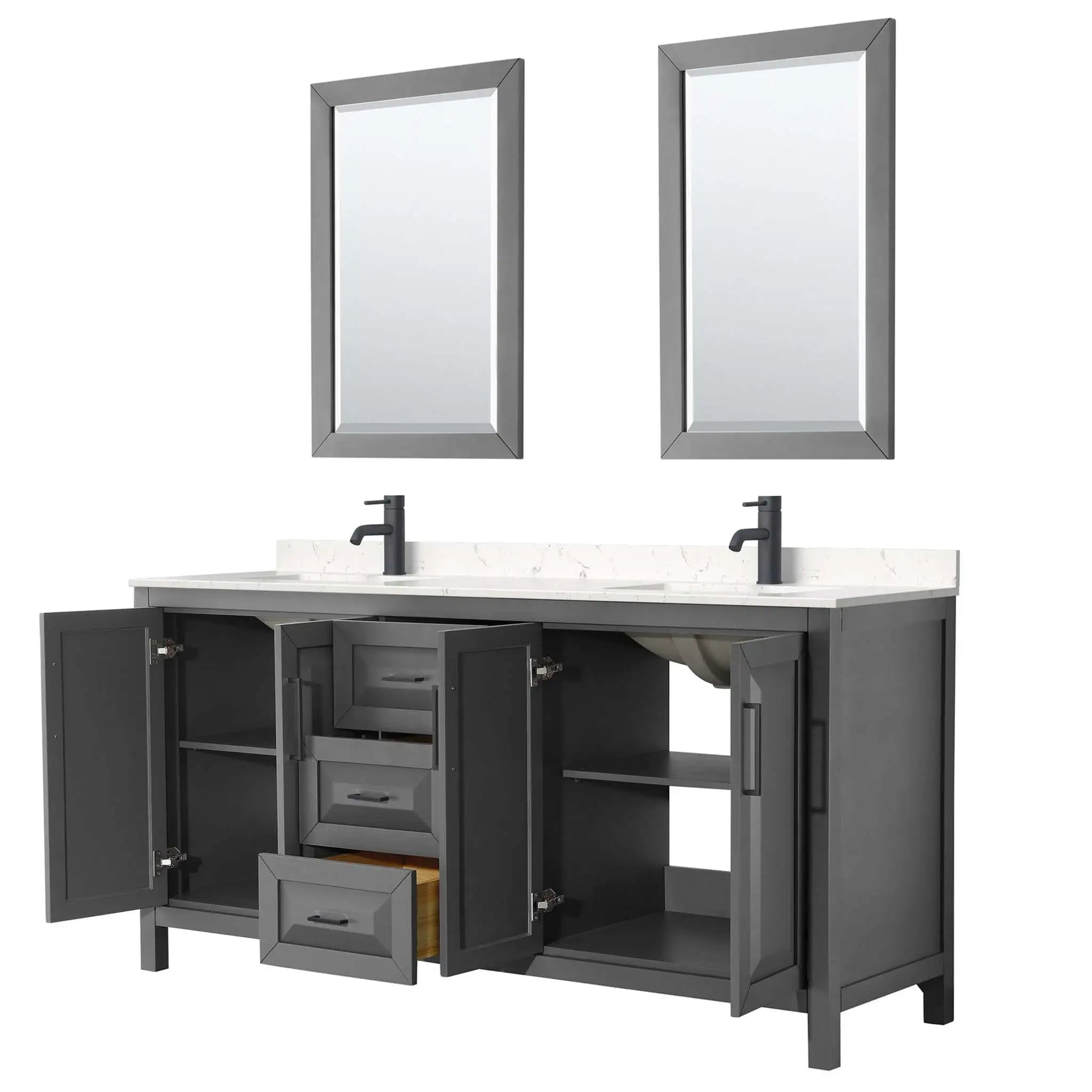 72" Daria Double Bathroom Vanity in Dark Gray with Matte Black Trim & 24" Mirror by Wyndham