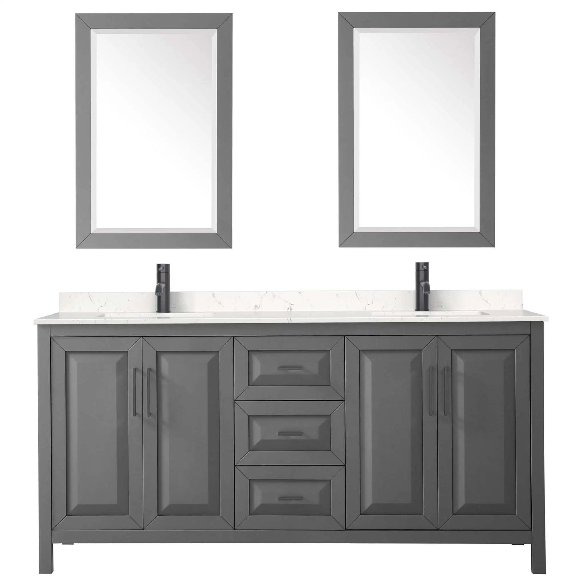 72" Daria Double Bathroom Vanity in Dark Gray with Matte Black Trim & 24" Mirror by Wyndham